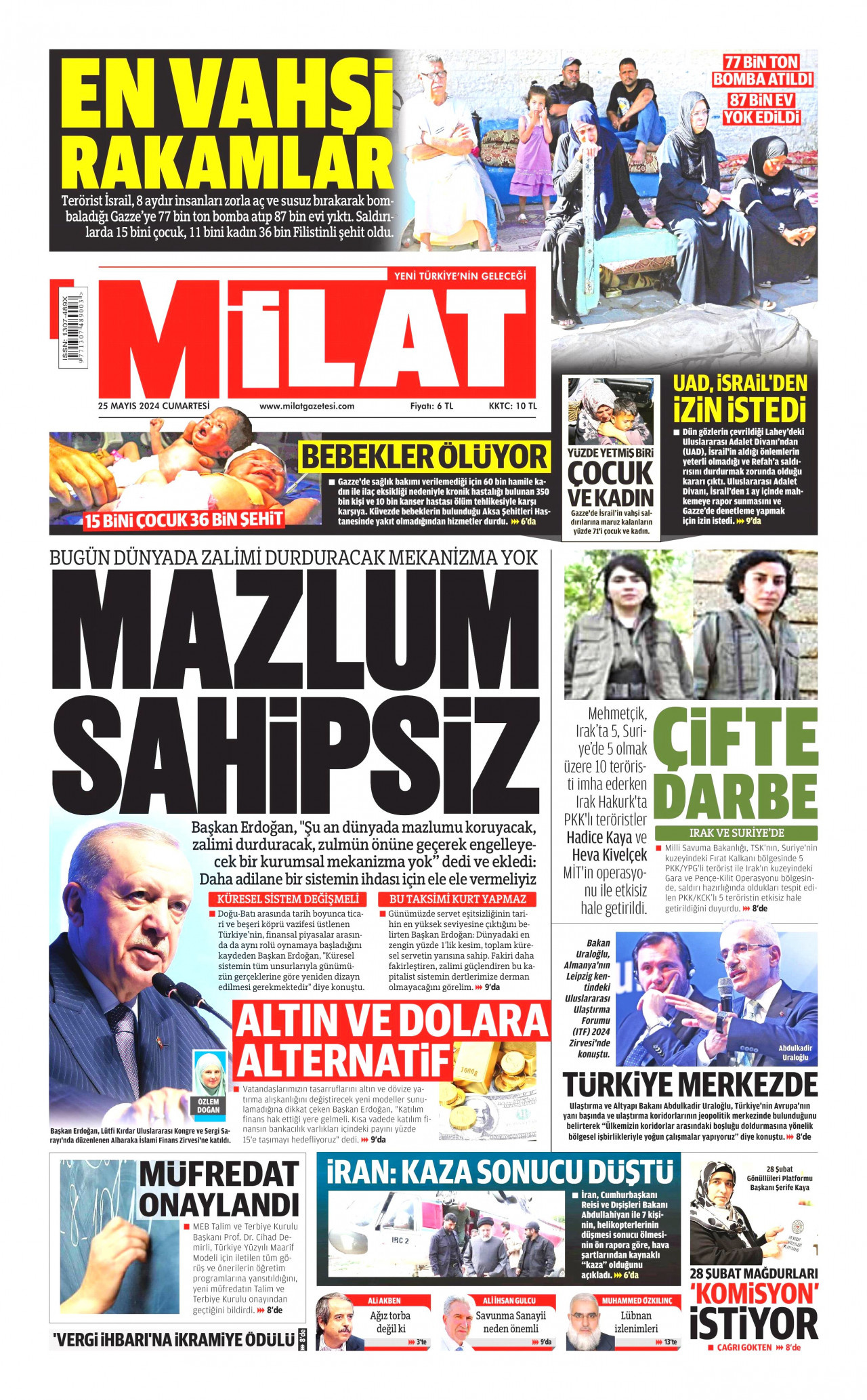 MİLAT gazetesinin 25 Mayıs 2024 tarihli birinci sayfası