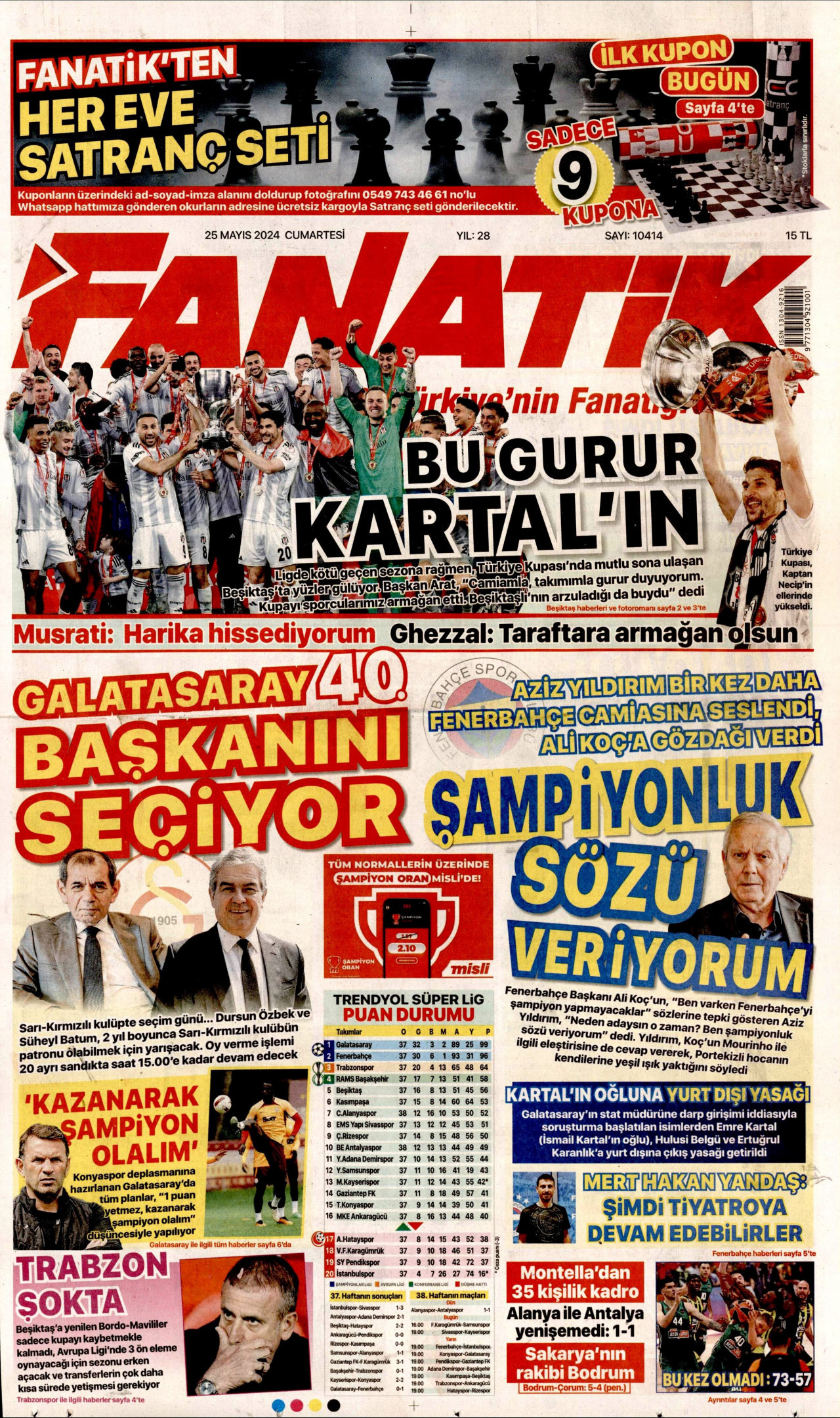 FANATİK gazetesinin 25 Mayıs 2024 tarihli birinci sayfası