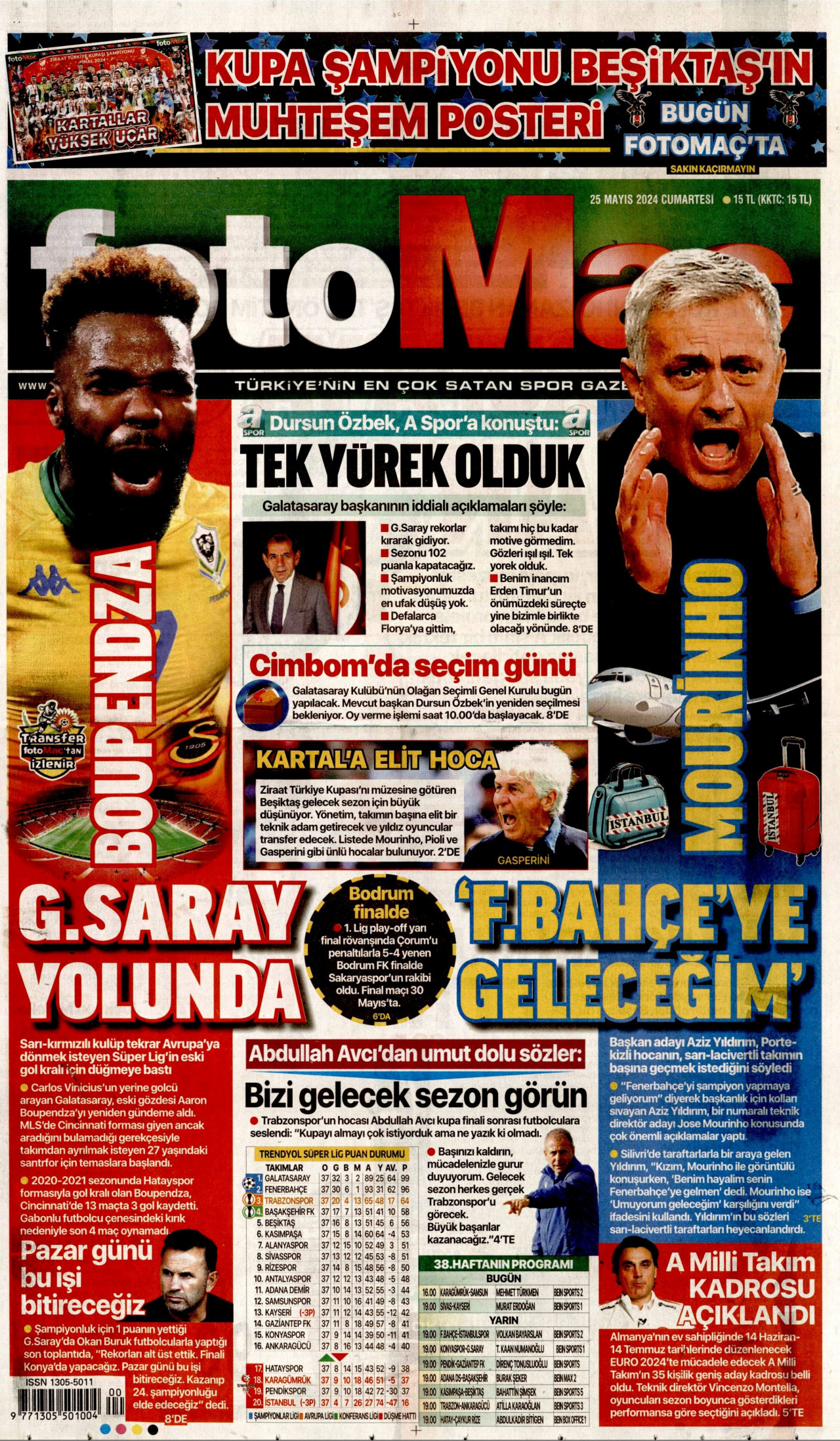 FOTOMAÇ gazetesinin 25 Mayıs 2024 tarihli birinci sayfası