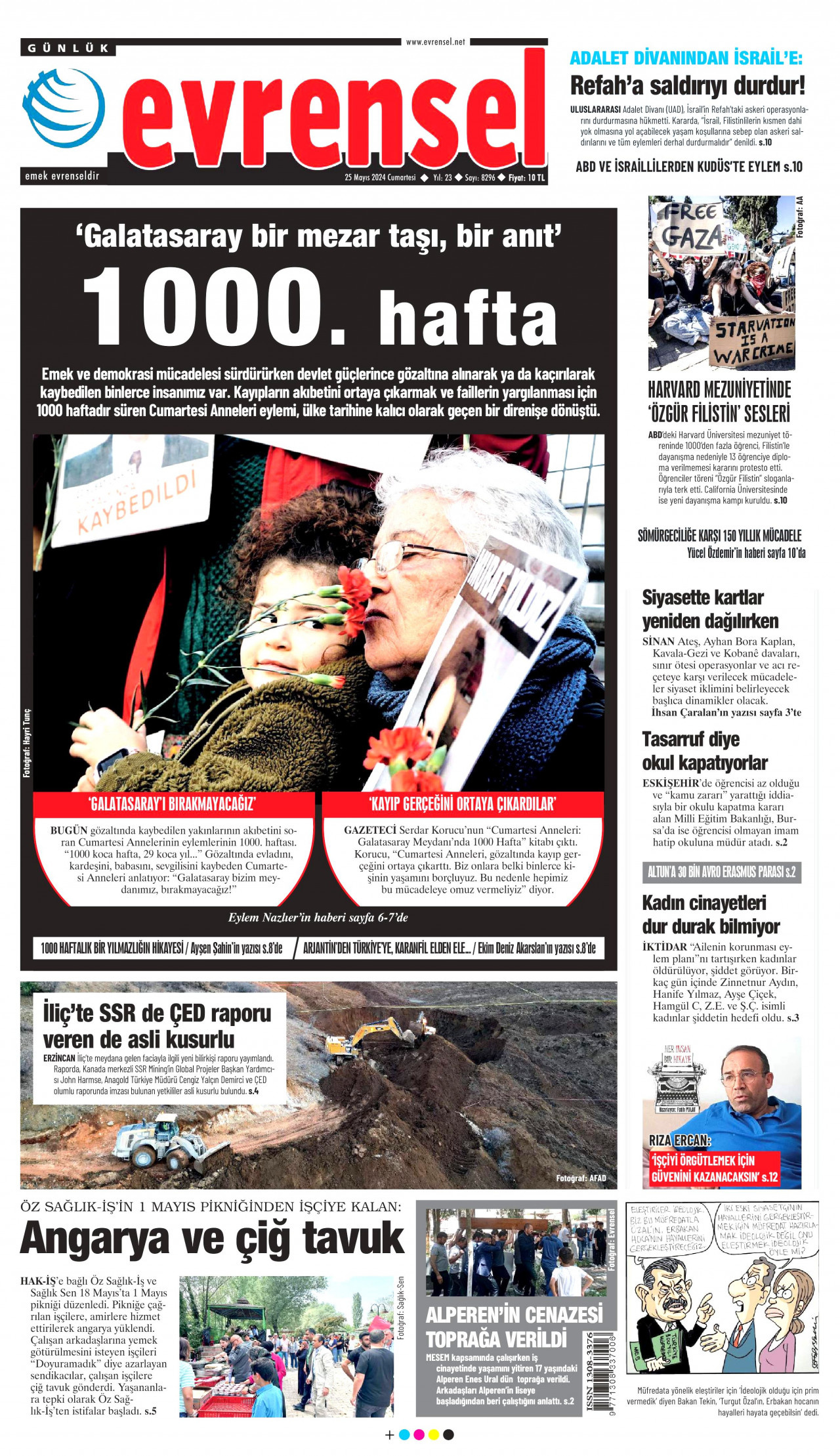 EVRENSEL gazetesinin 25 Mayıs 2024 tarihli birinci sayfası