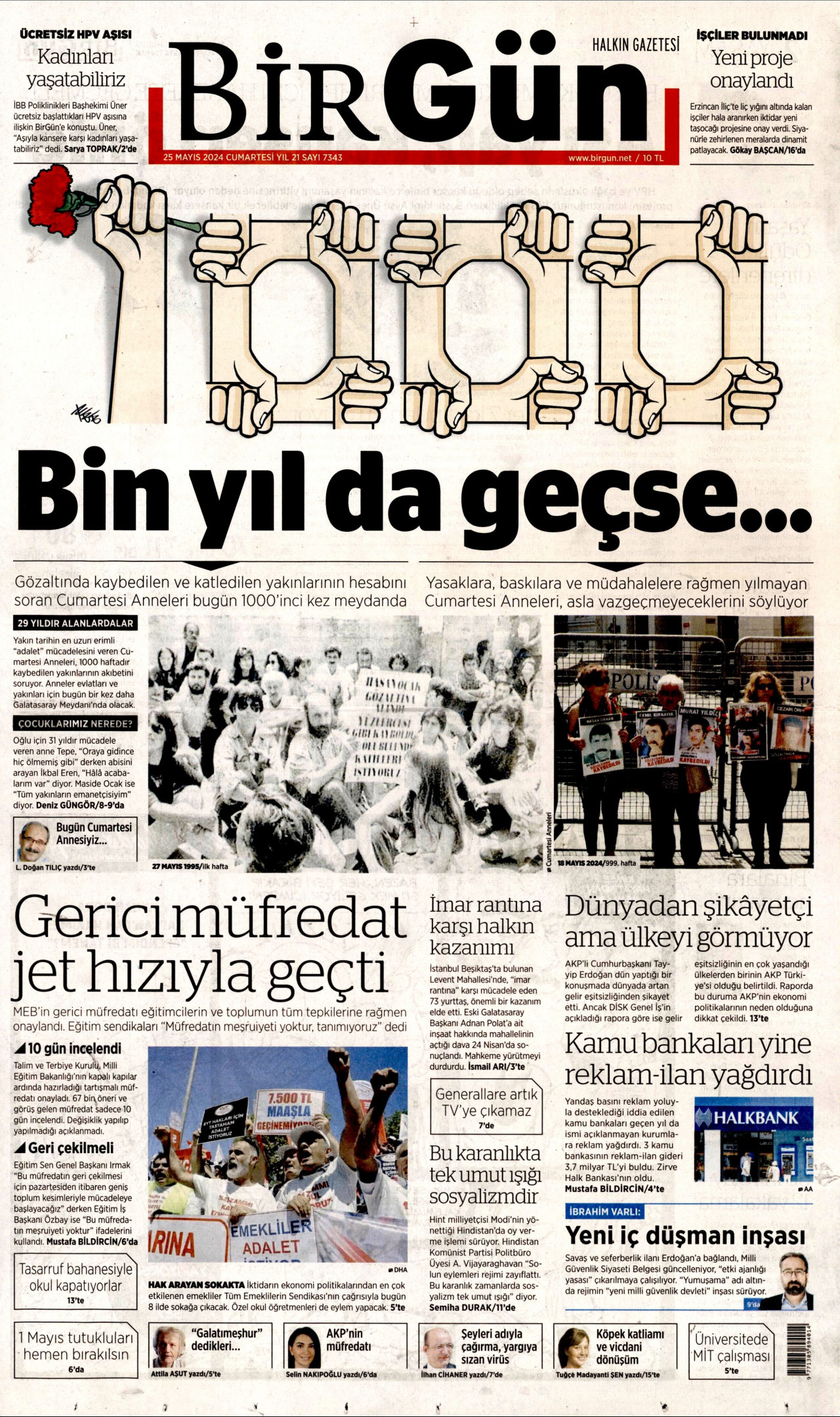 BİRGÜN gazetesinin 25 Mayıs 2024 tarihli birinci sayfası