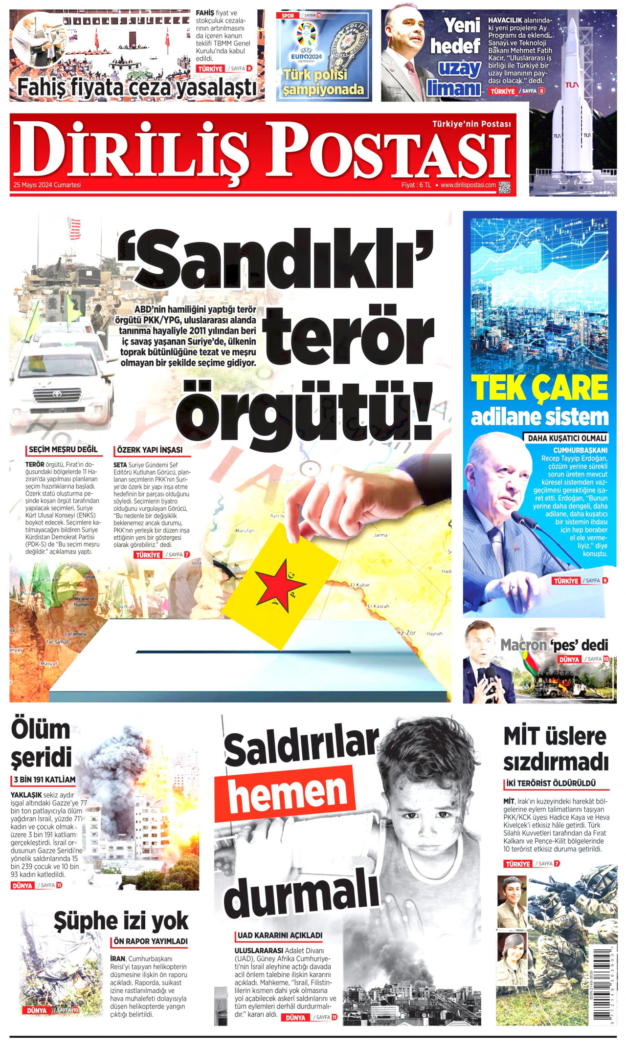 DİRİLİŞ POSTASI gazetesinin 25 Mayıs 2024 tarihli birinci sayfası