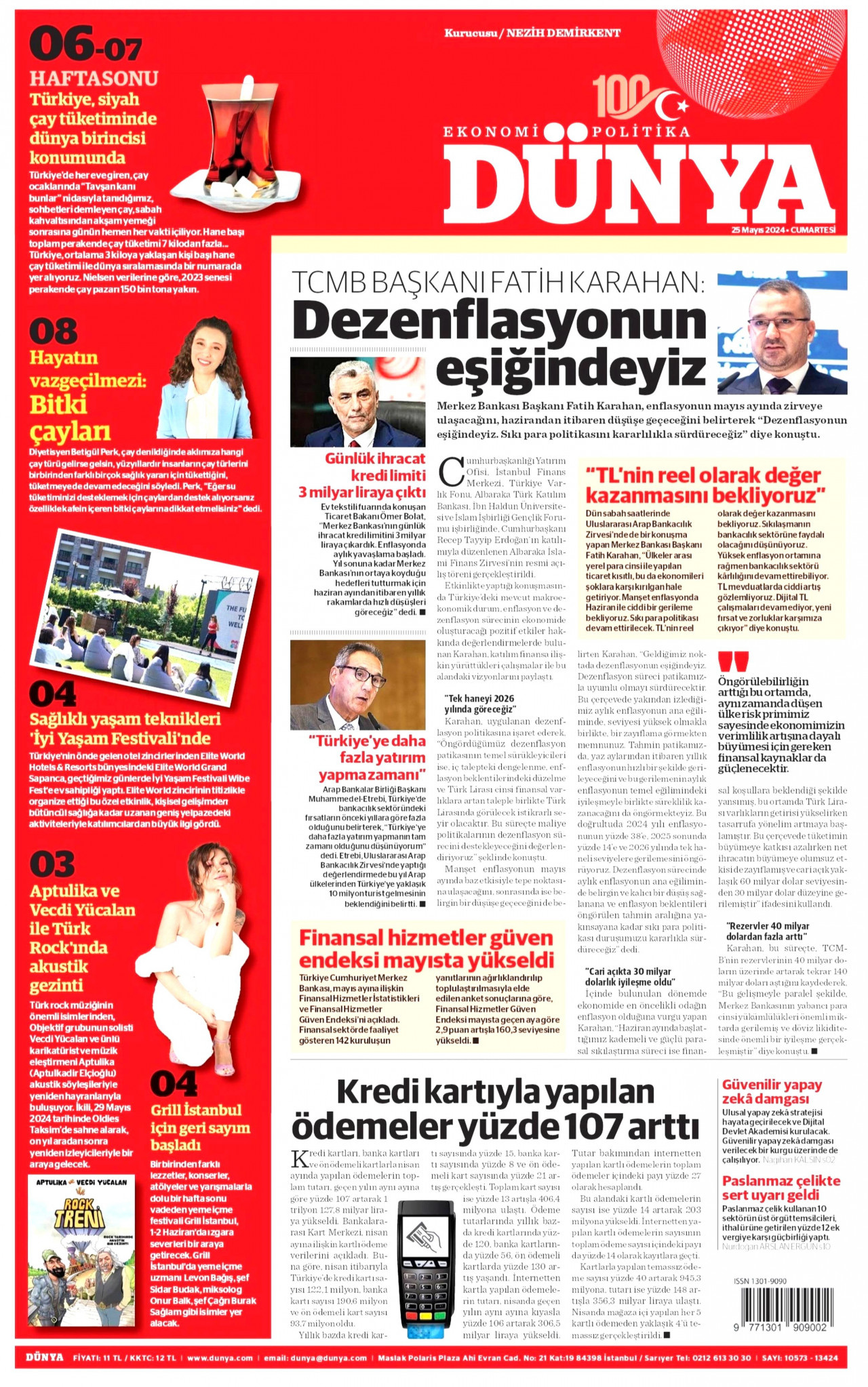 DÜNYA gazetesinin 25 Mayıs 2024 tarihli birinci sayfası