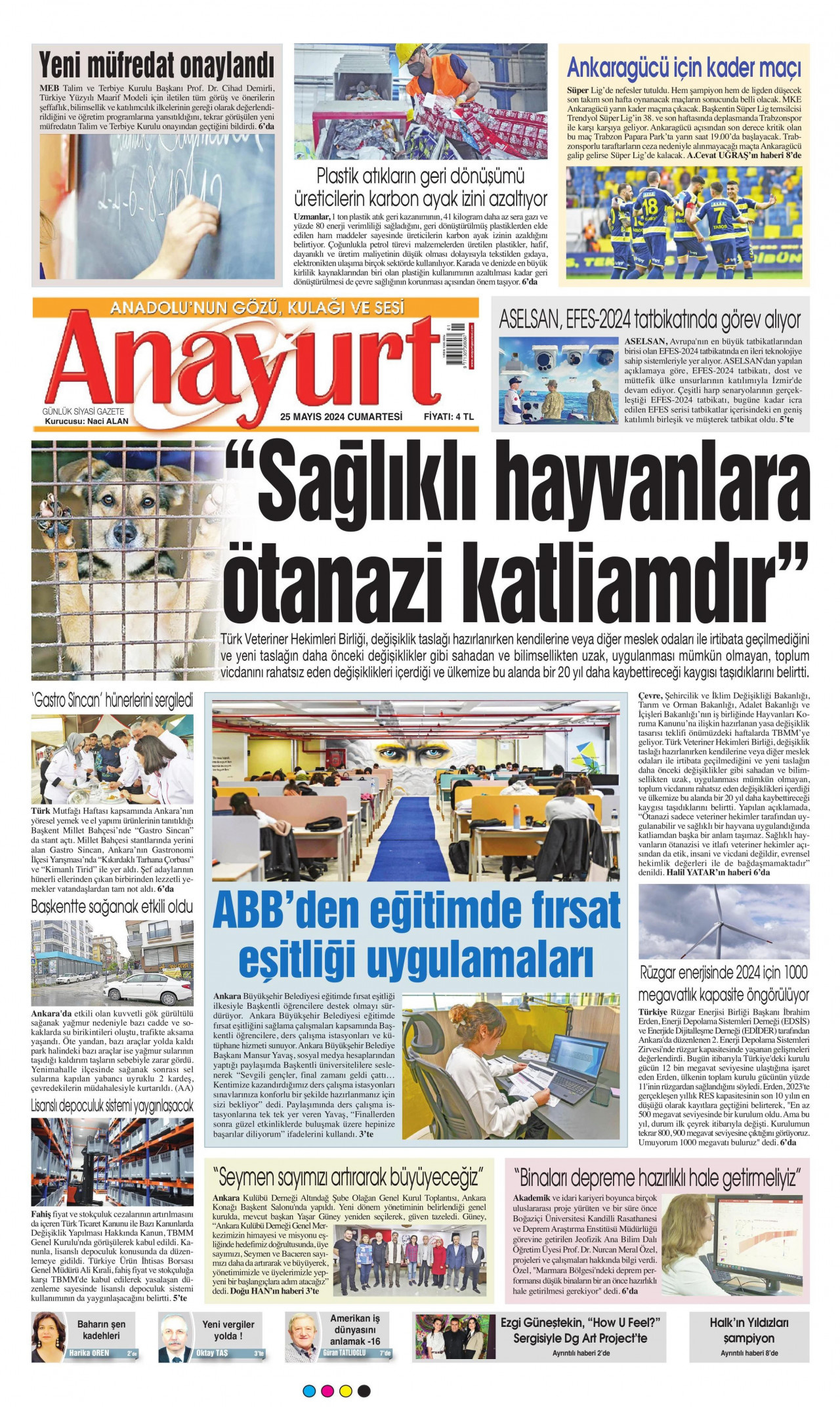 ANAYURT gazetesinin 25 Mayıs 2024 tarihli birinci sayfası