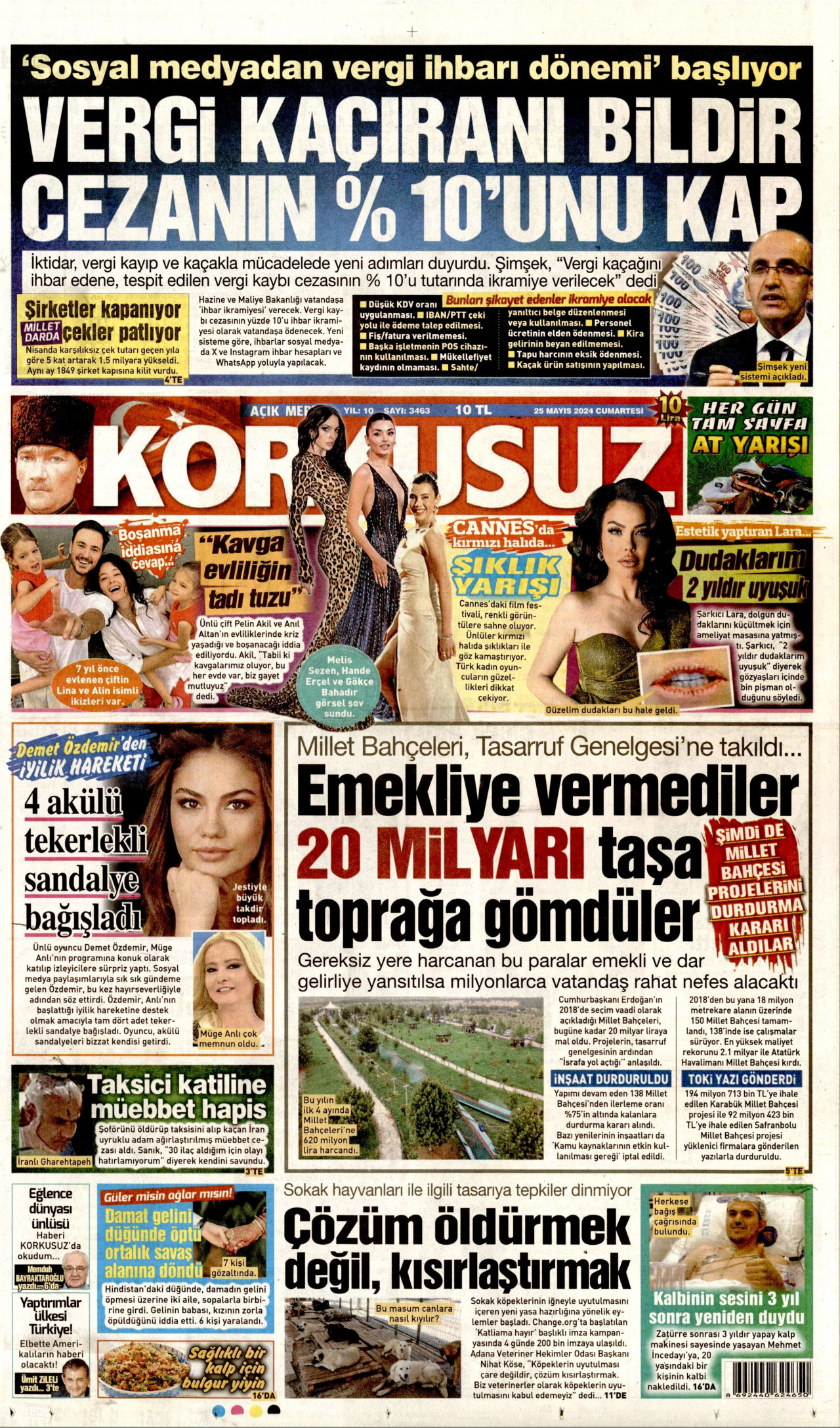 KORKUSUZ gazetesinin 25 Mayıs 2024 tarihli birinci sayfası