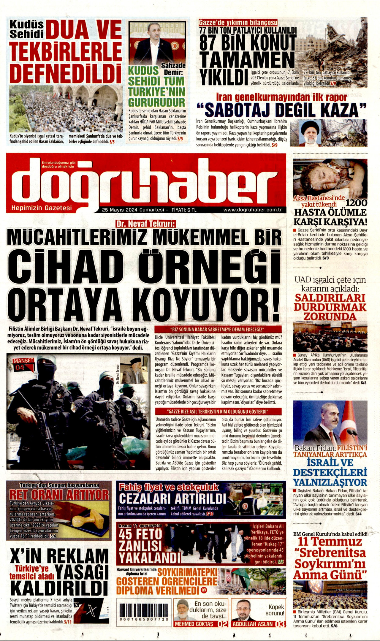 DOĞRU HABER gazetesinin 25 Mayıs 2024 tarihli birinci sayfası