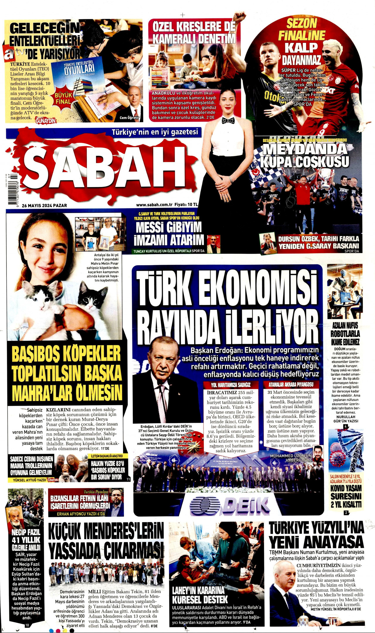 SABAH gazetesinin 26 Mayıs 2024 tarihli birinci sayfası