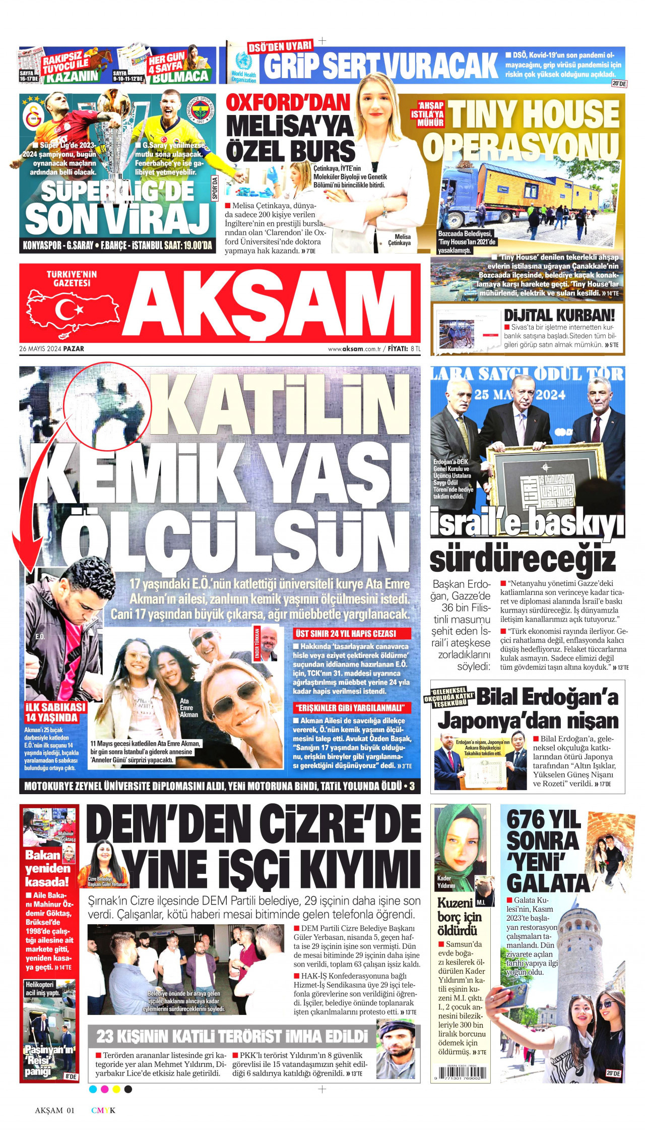AKŞAM gazetesinin 26 Mayıs 2024 tarihli birinci sayfası