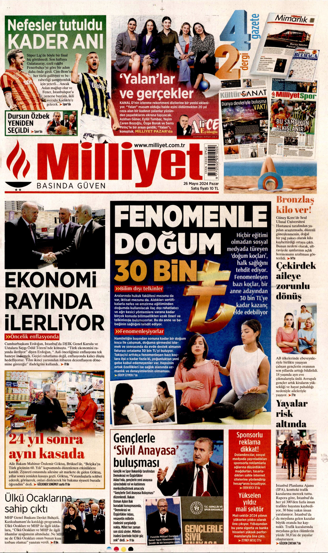 MİLLİYET gazetesinin 26 Mayıs 2024 tarihli birinci sayfası