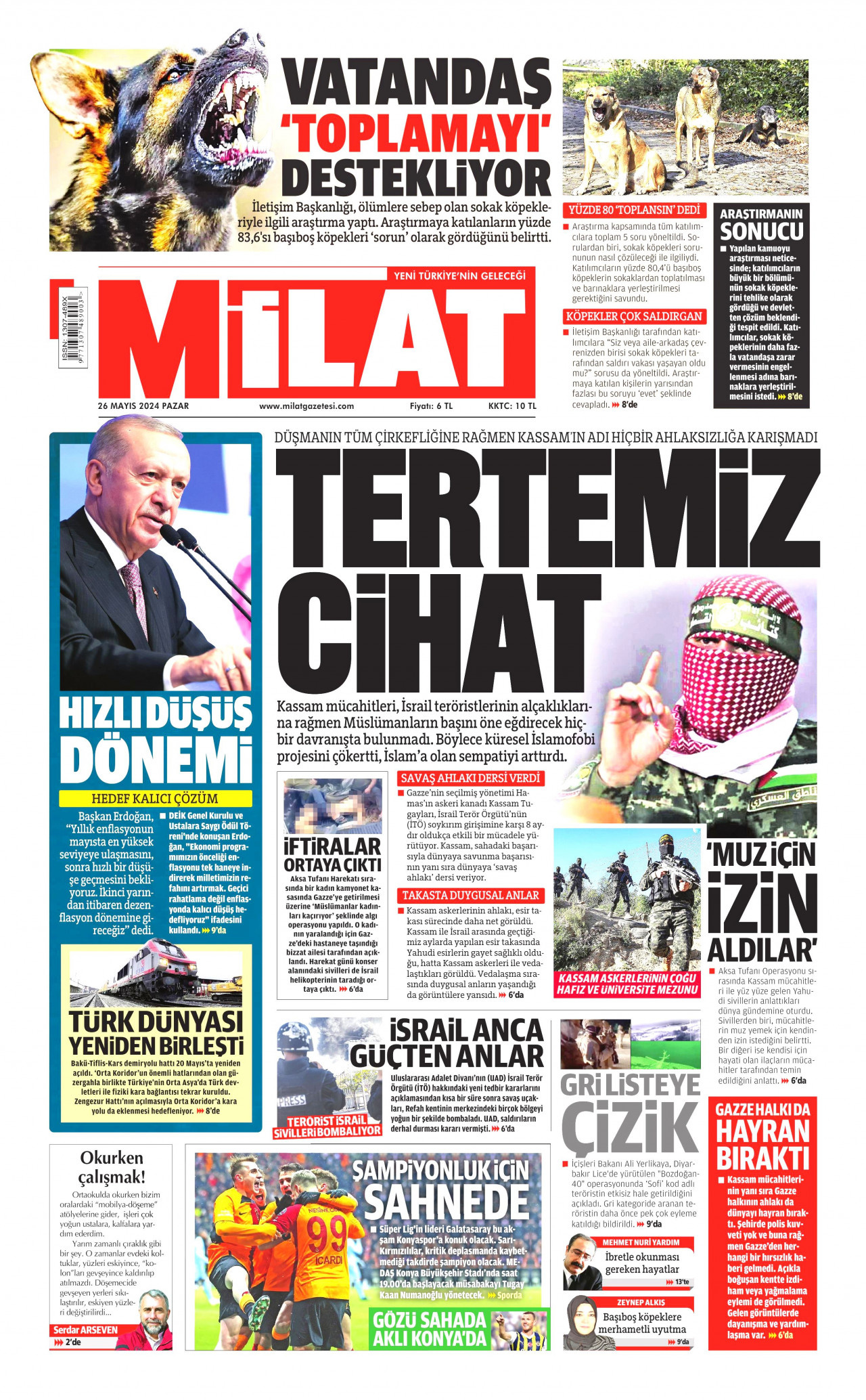 MİLAT gazetesinin 26 Mayıs 2024 tarihli birinci sayfası