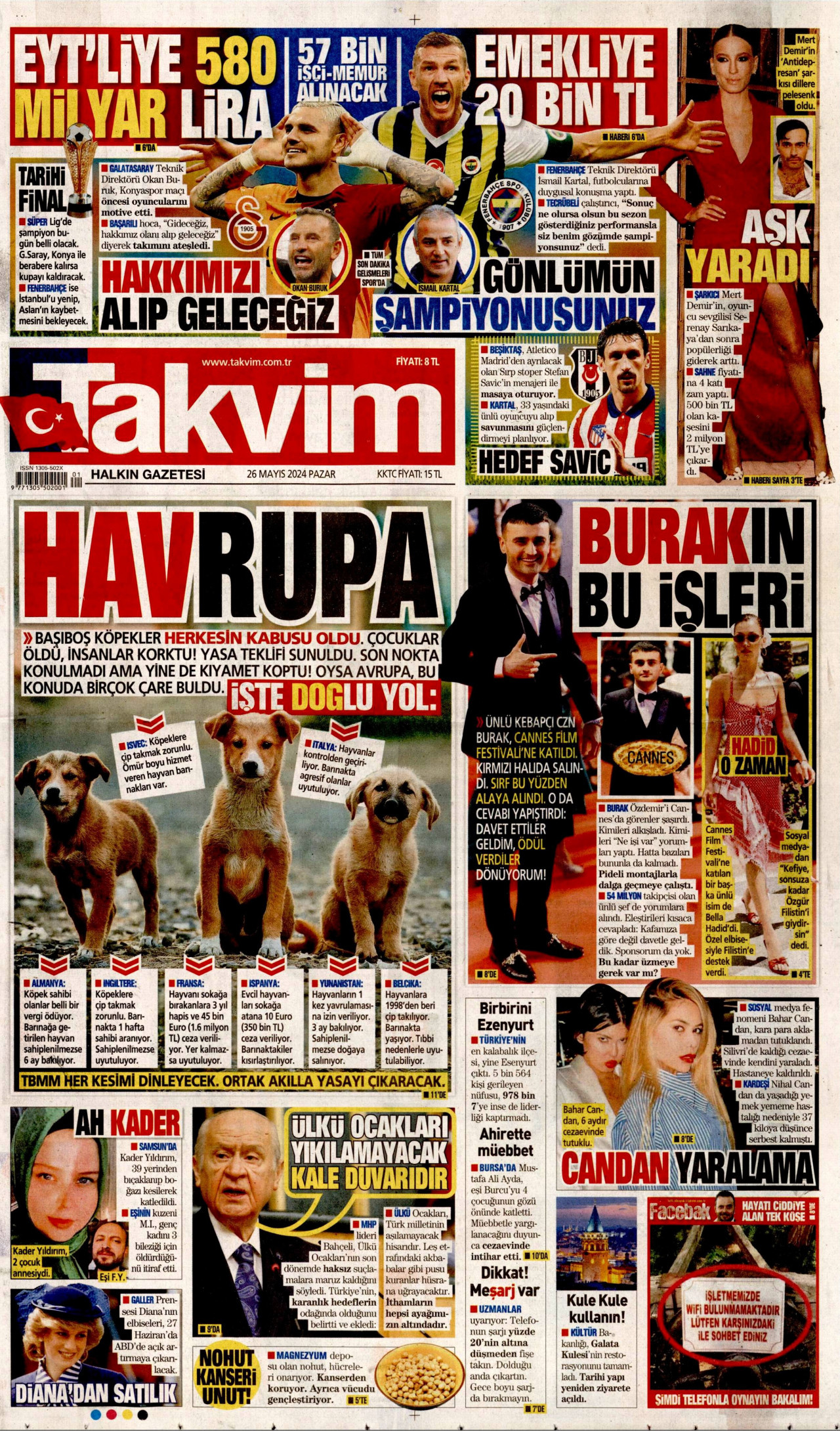 TAKVİM gazetesinin 26 Mayıs 2024 tarihli birinci sayfası