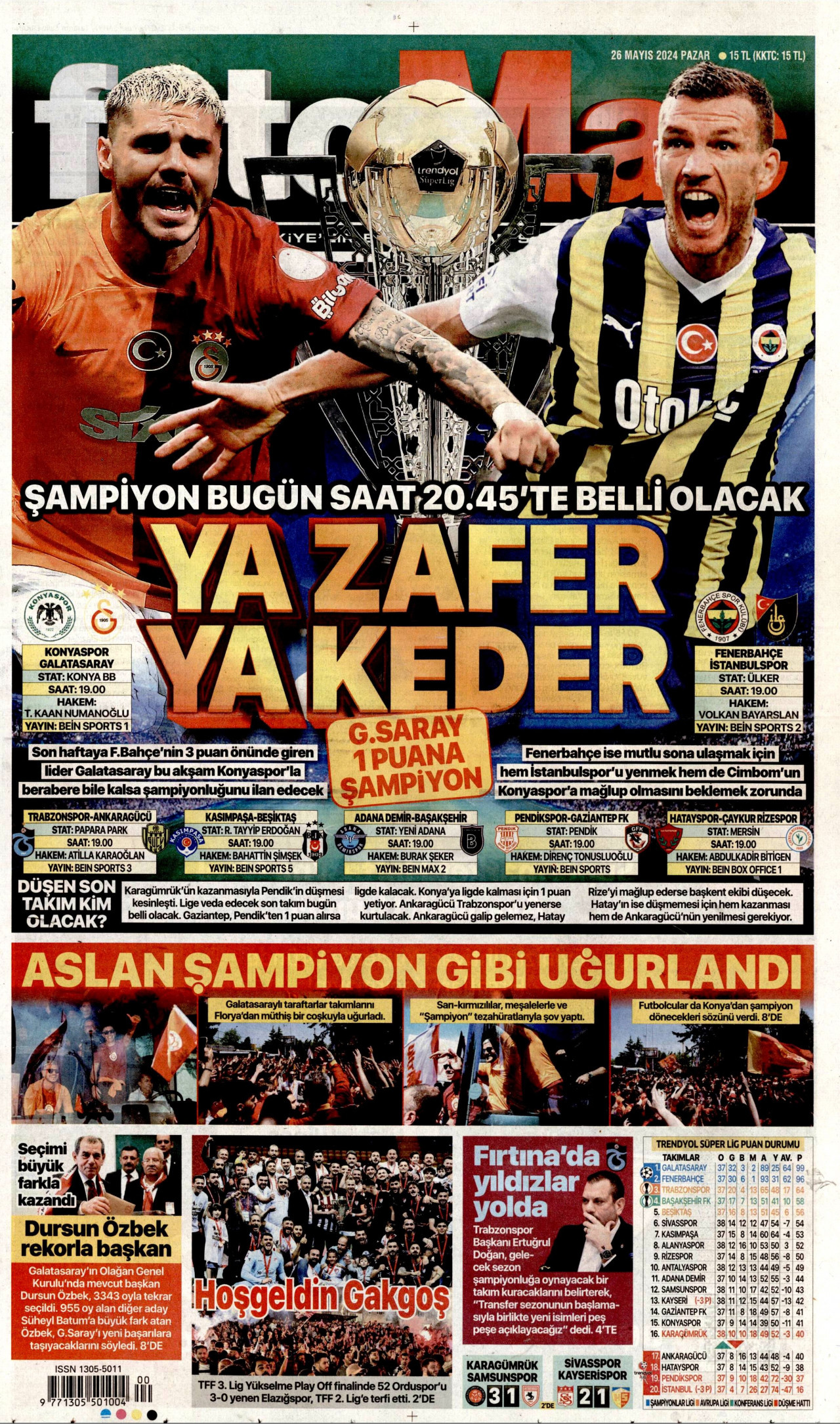 FOTOMAÇ gazetesinin 26 Mayıs 2024 tarihli birinci sayfası