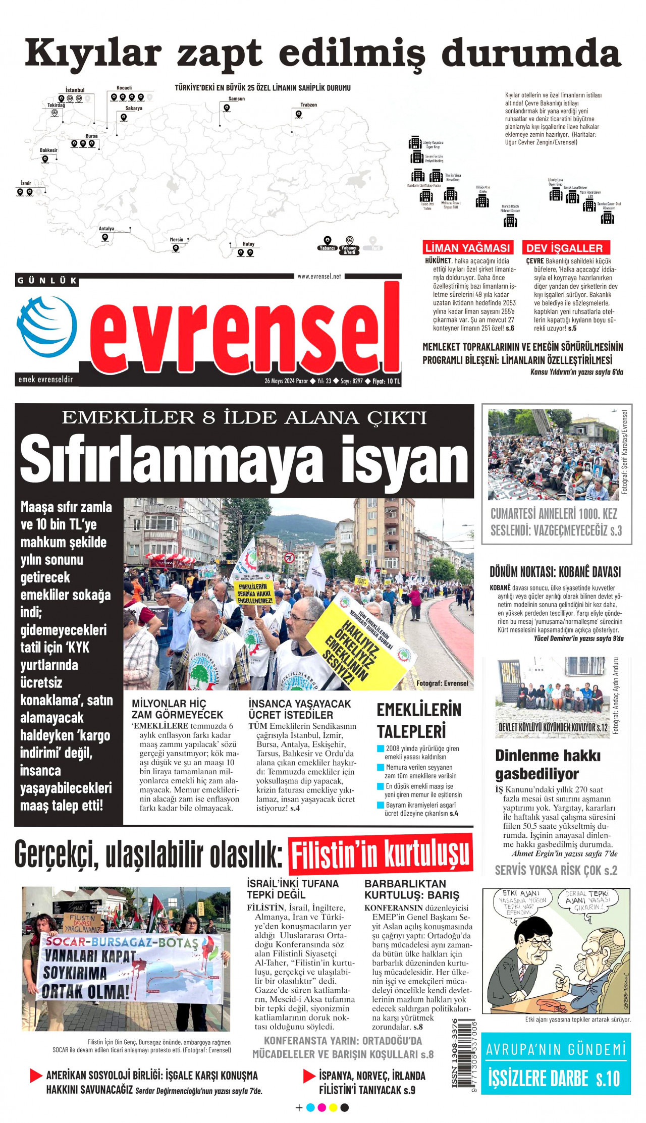 EVRENSEL gazetesinin 26 Mayıs 2024 tarihli birinci sayfası