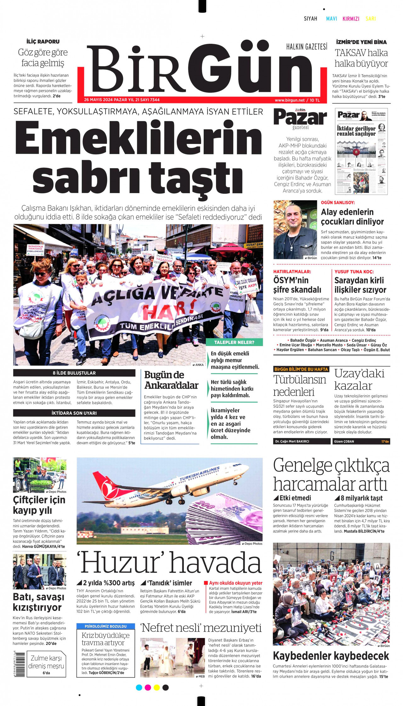 BİRGÜN gazetesinin 26 Mayıs 2024 tarihli birinci sayfası
