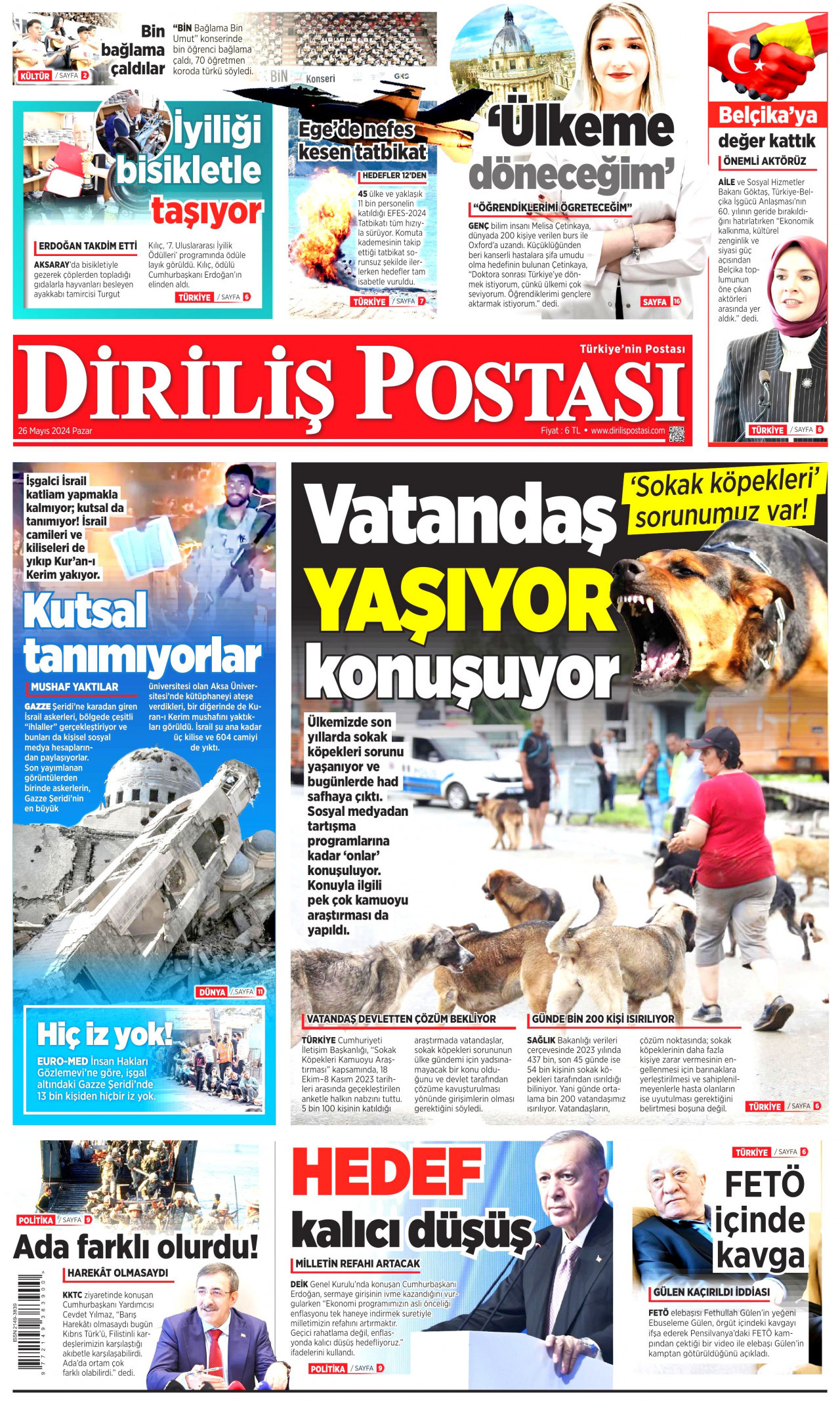 DİRİLİŞ POSTASI gazetesinin 26 Mayıs 2024 tarihli birinci sayfası