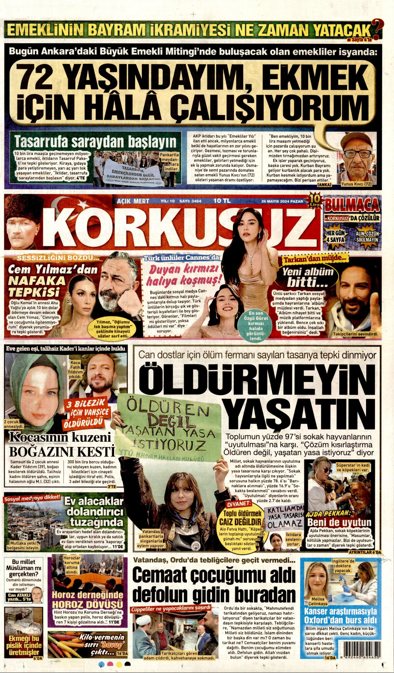 KORKUSUZ gazetesinin 26 Mayıs 2024 tarihli birinci sayfası
