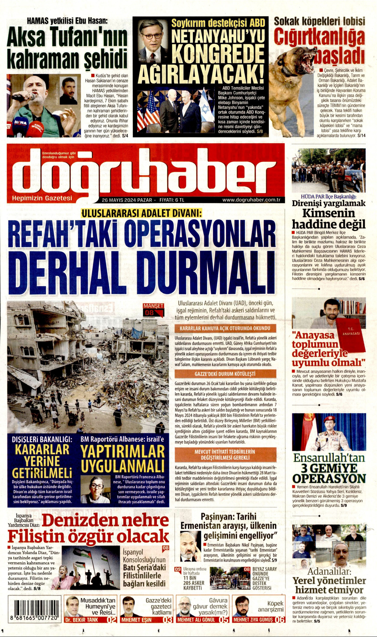 DOĞRU HABER gazetesinin 26 Mayıs 2024 tarihli birinci sayfası