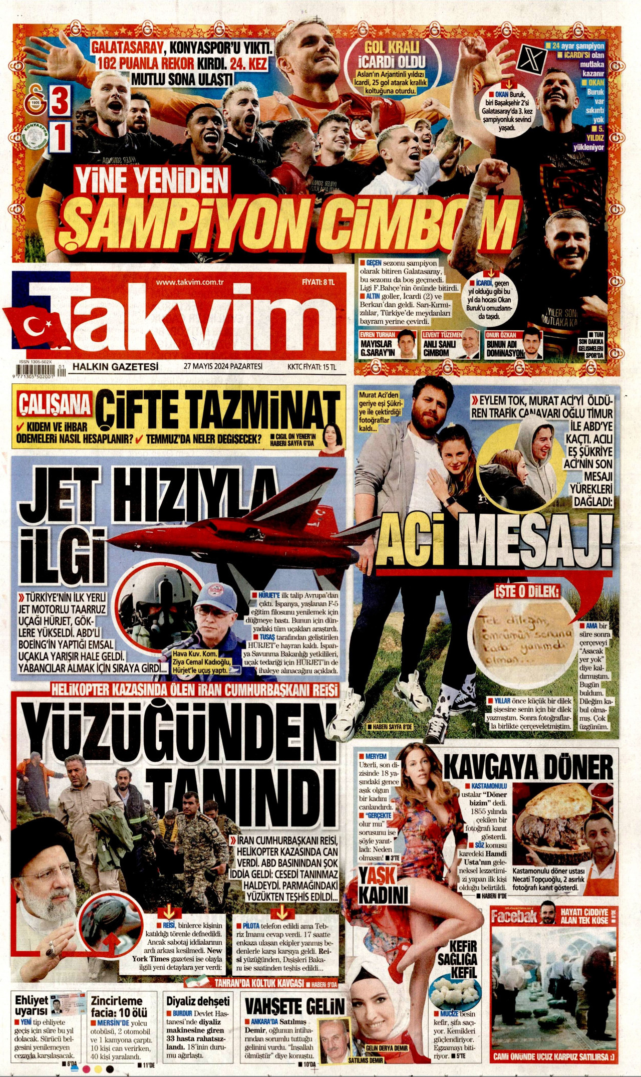 TAKVİM gazetesinin 27 Mayıs 2024 tarihli birinci sayfası