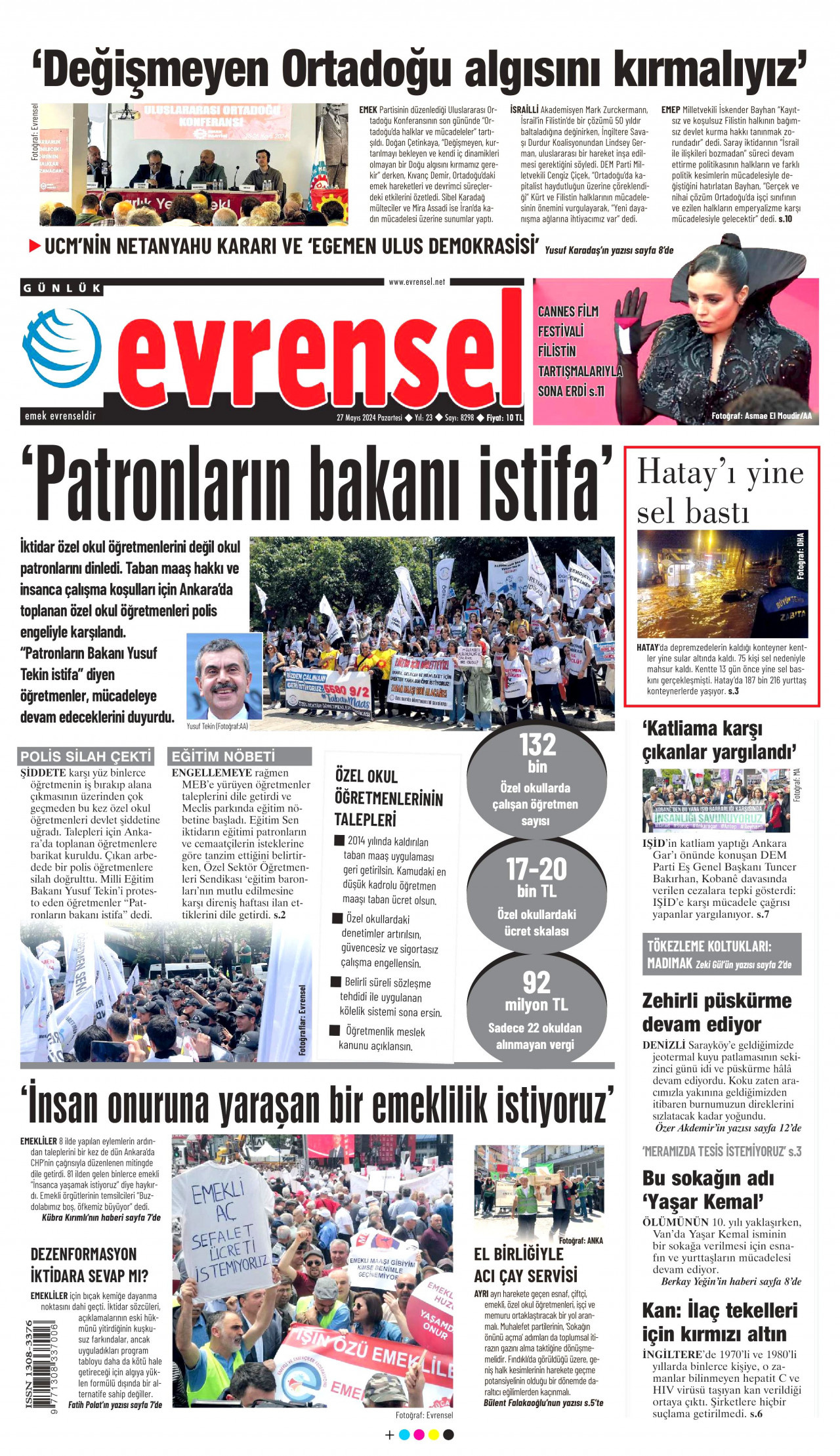 EVRENSEL gazetesinin 27 Mayıs 2024 tarihli birinci sayfası