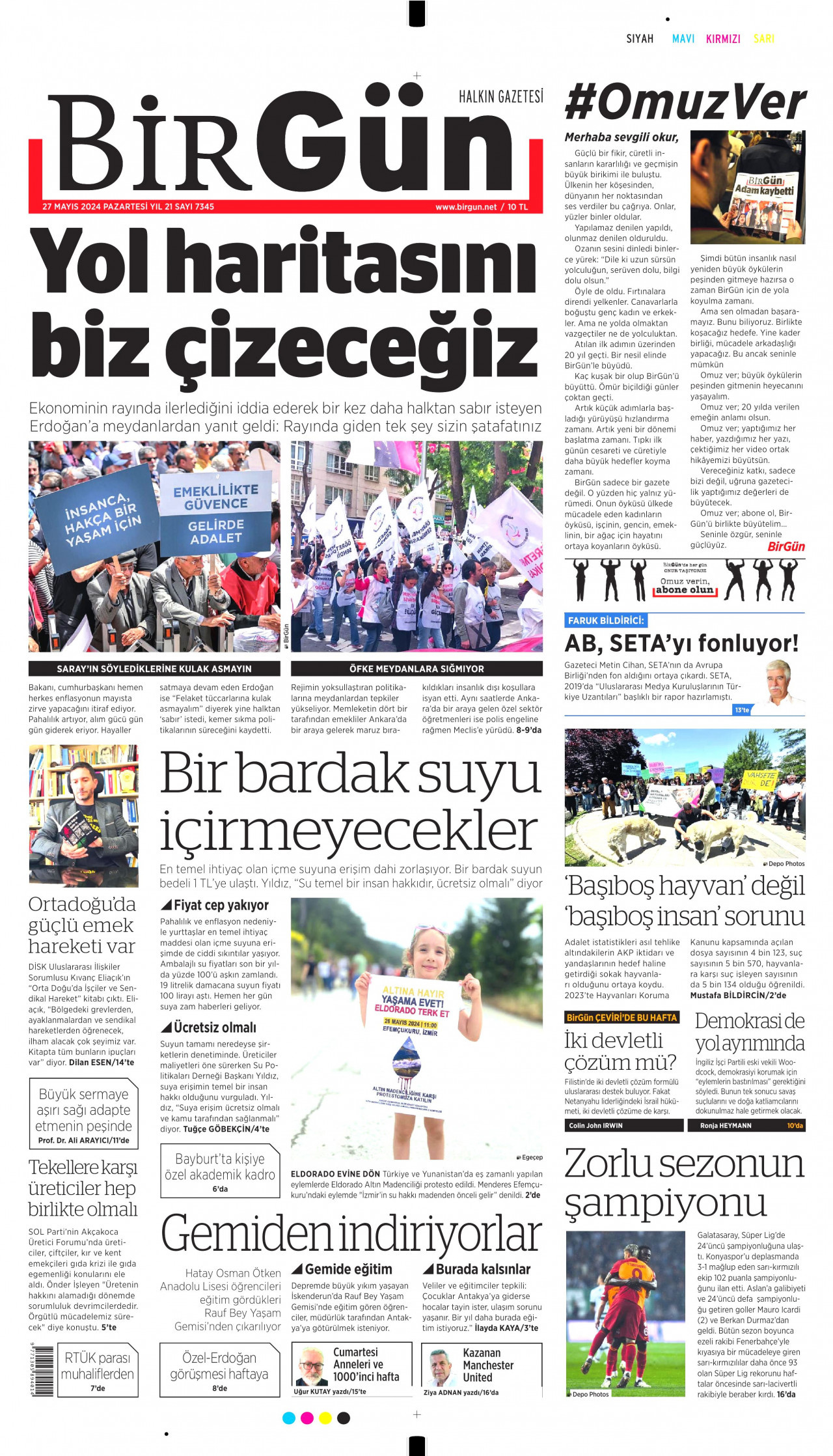 BİRGÜN gazetesinin 27 Mayıs 2024 tarihli birinci sayfası