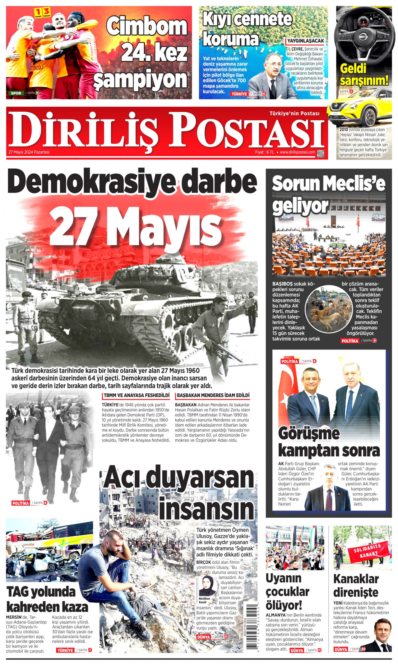 DİRİLİŞ POSTASI gazetesinin 27 Mayıs 2024 tarihli birinci sayfası