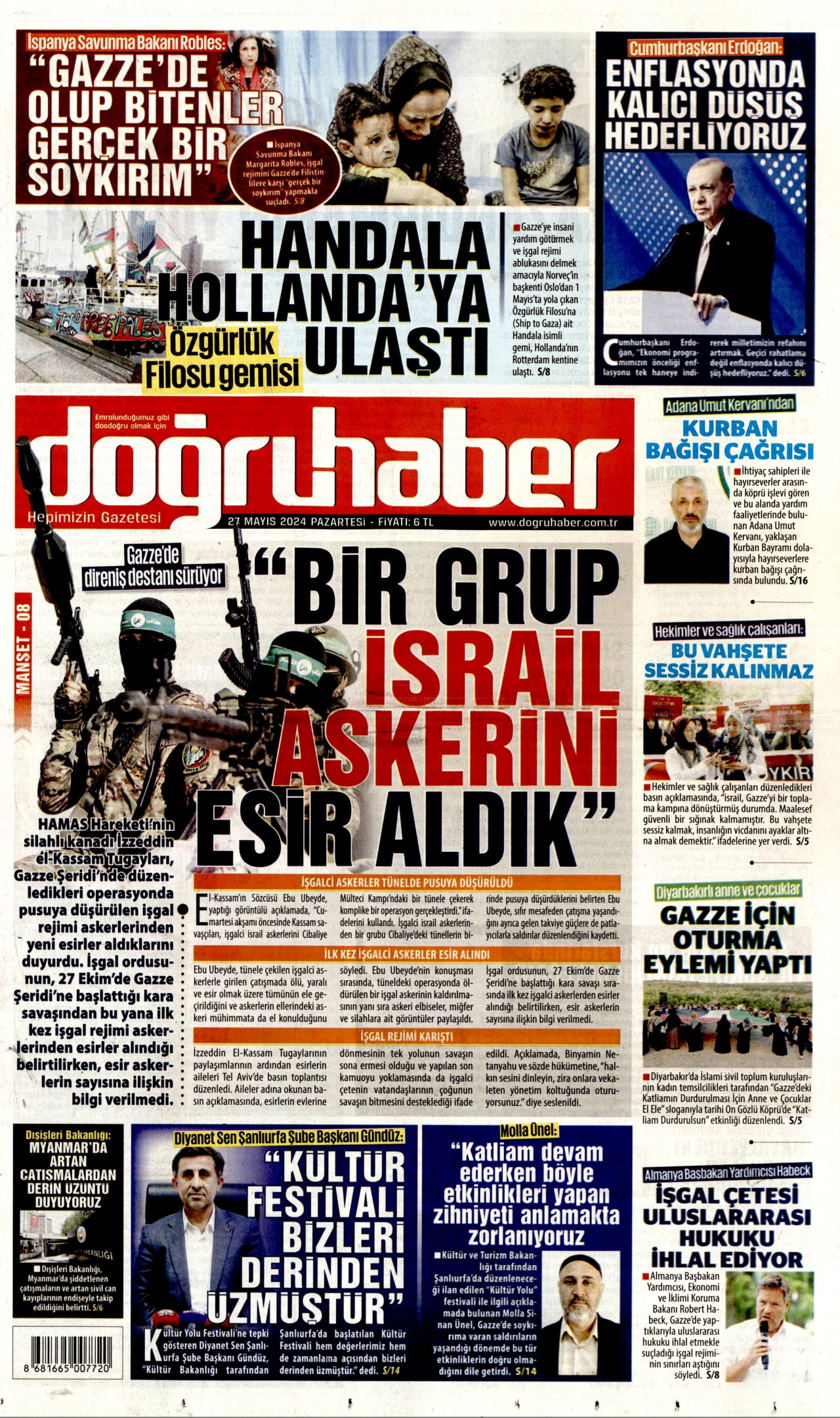 DOĞRU HABER gazetesinin 27 Mayıs 2024 tarihli birinci sayfası