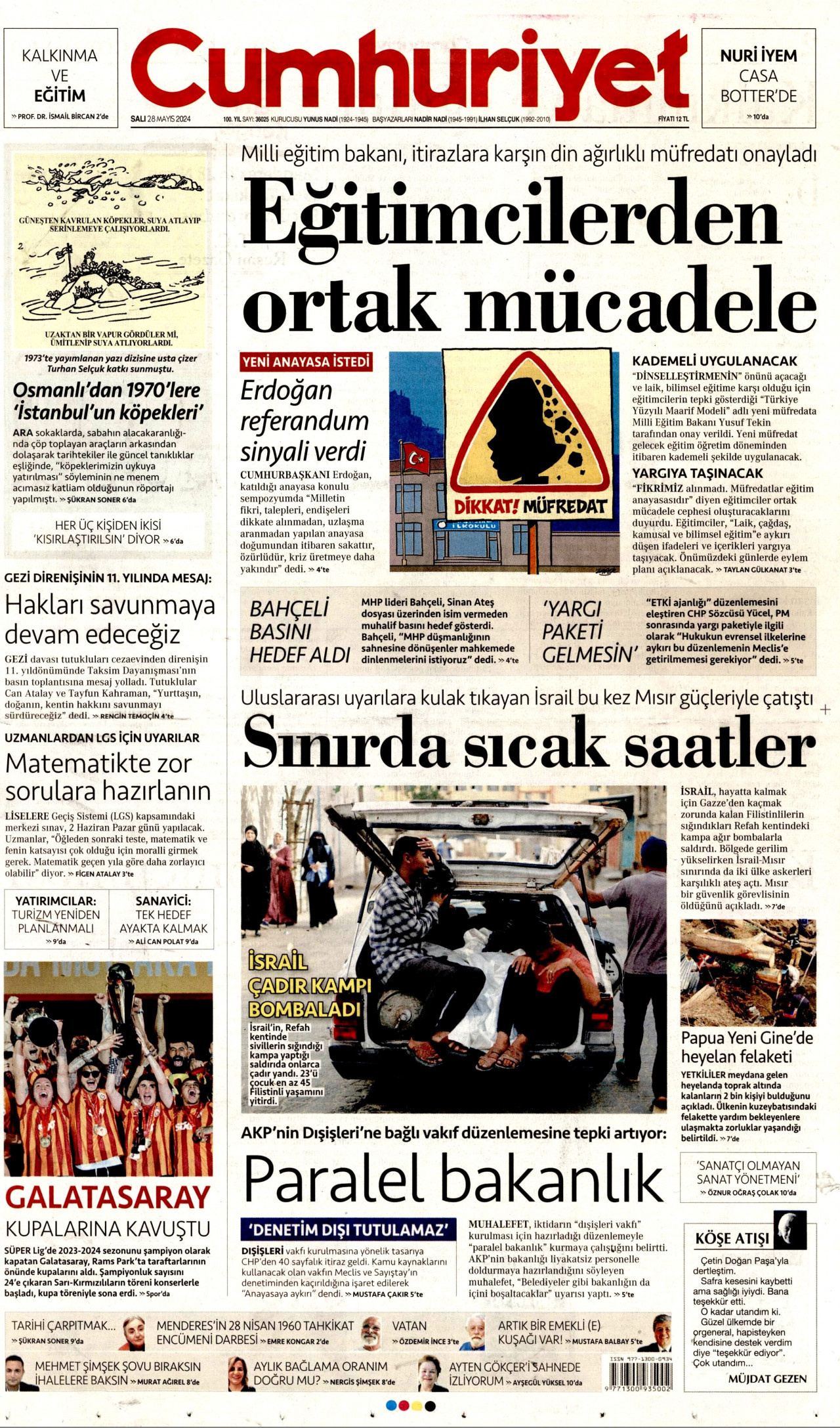 CUMHURİYET gazetesinin 28 Mayıs 2024 tarihli birinci sayfası