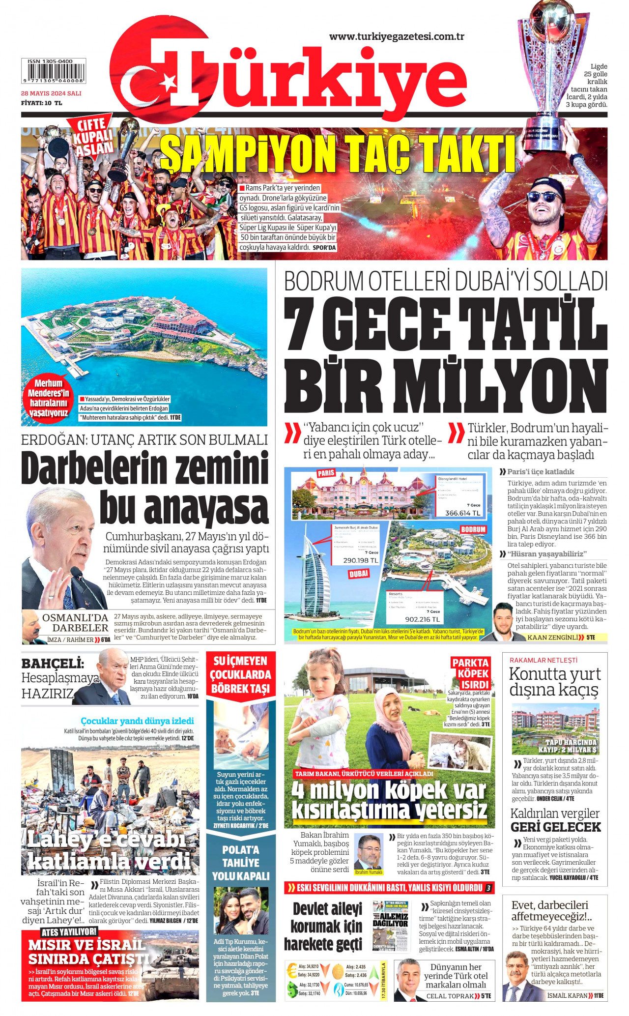 TÜRKİYE GAZETESİ gazetesinin 28 Mayıs 2024 tarihli birinci sayfası