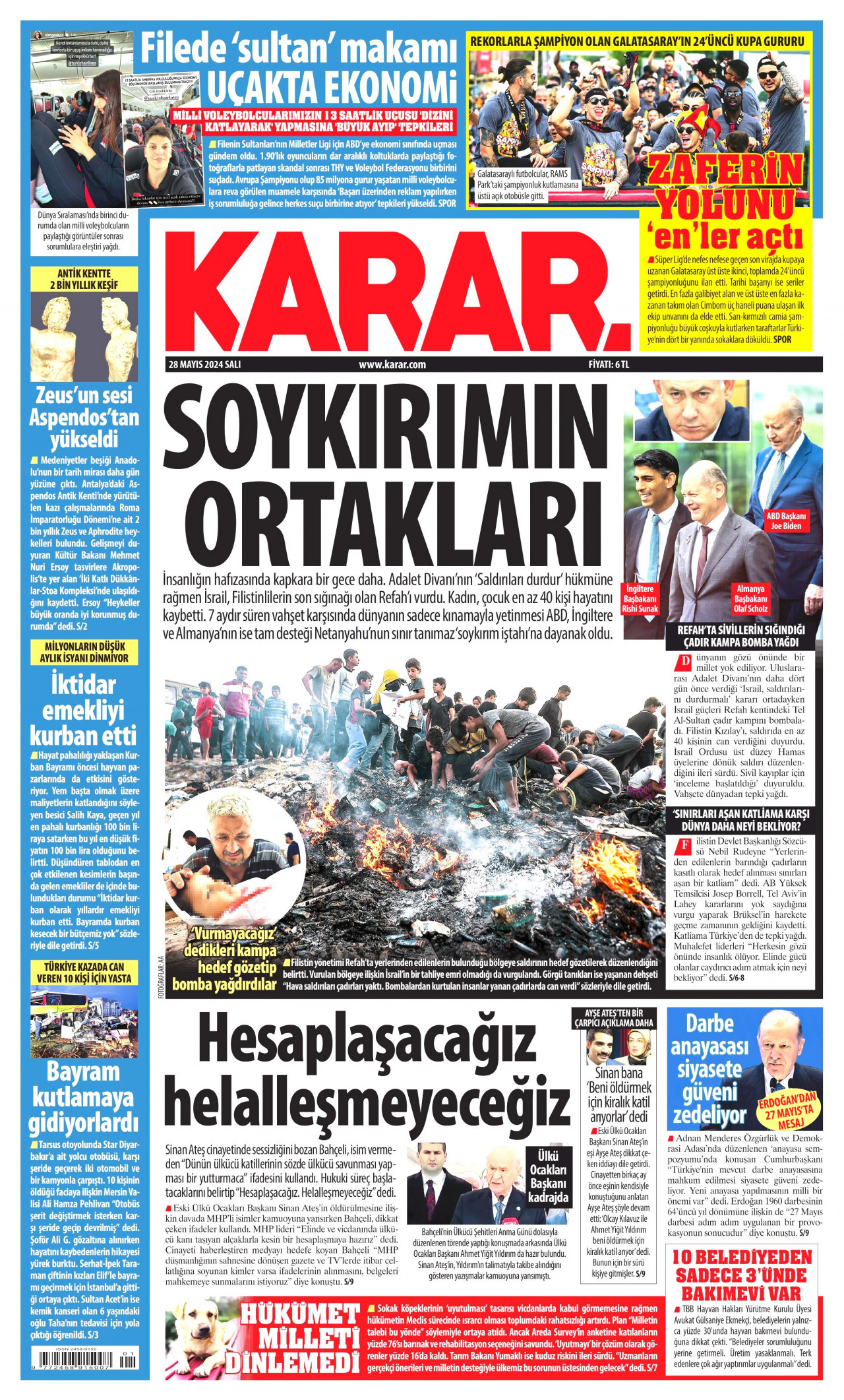 KARAR gazetesinin 28 Mayıs 2024 tarihli birinci sayfası