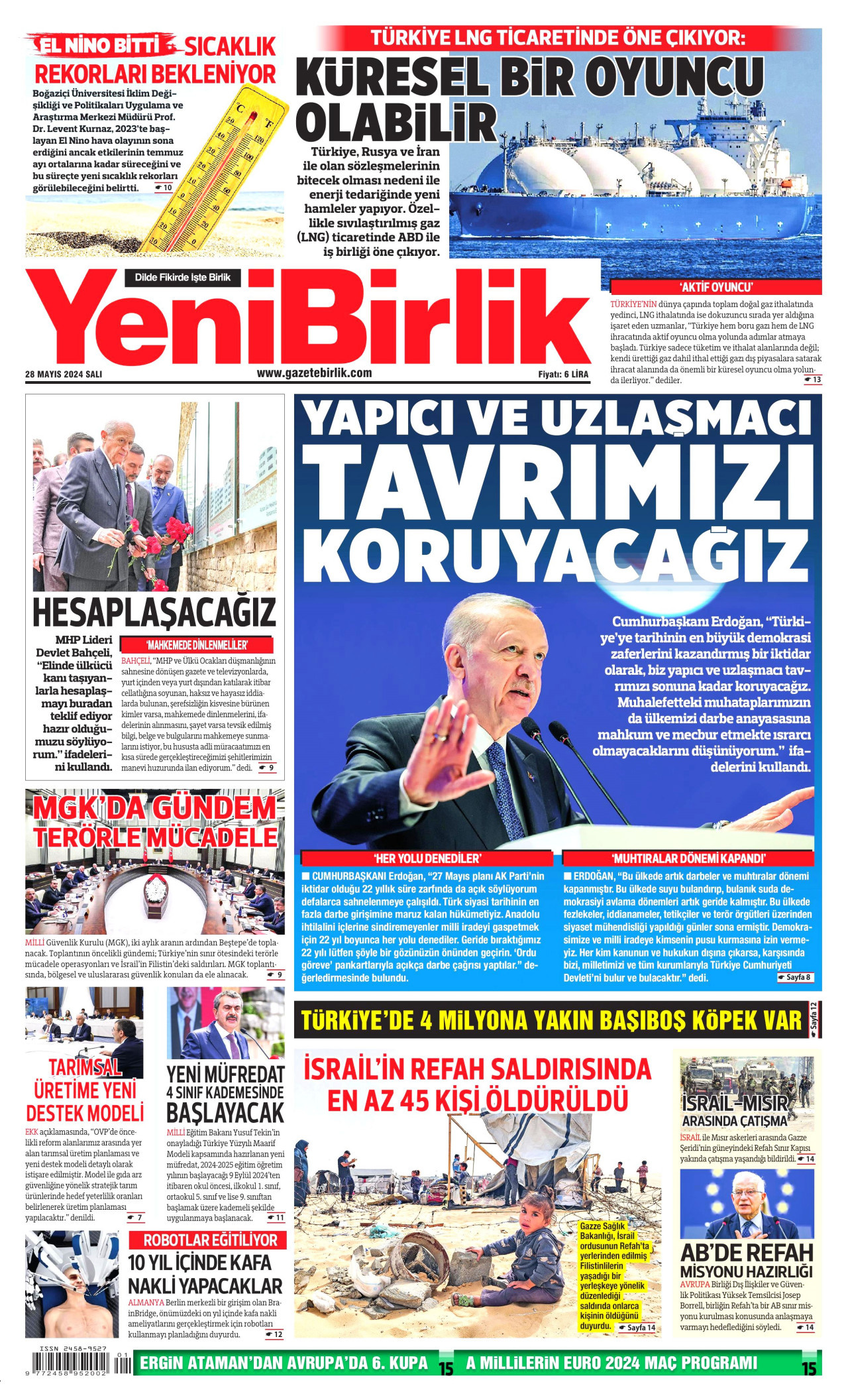 YENİBİRLİK gazetesinin 28 Mayıs 2024 tarihli birinci sayfası