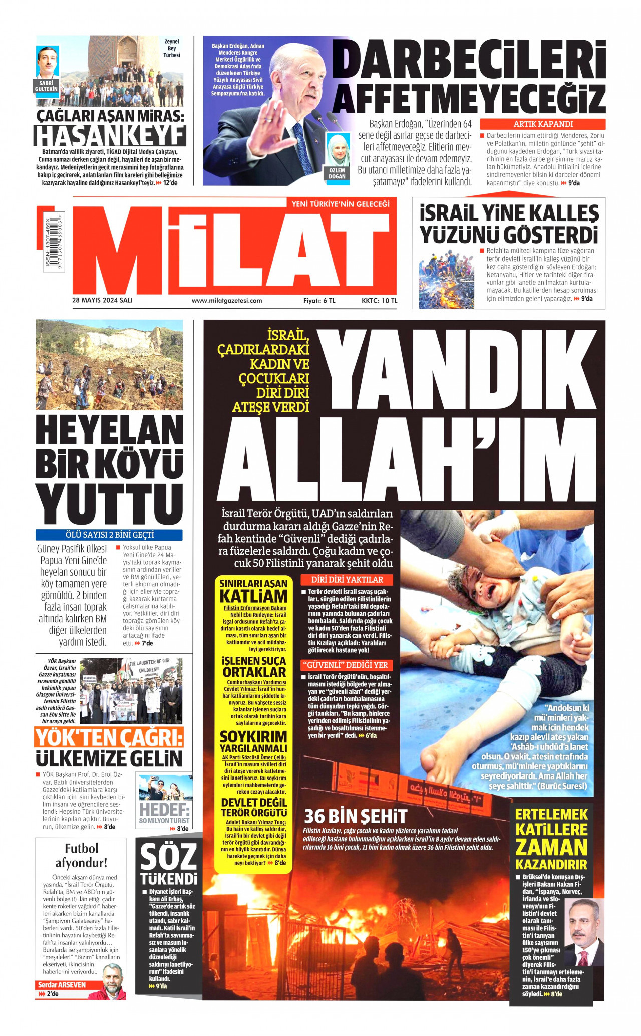 MİLAT gazetesinin 28 Mayıs 2024 tarihli birinci sayfası