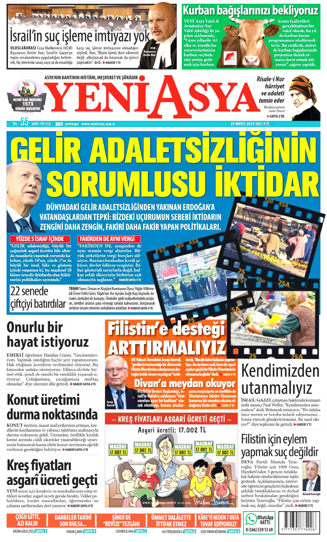 YENİ ASYA gazetesinin 28 Mayıs 2024 tarihli birinci sayfası