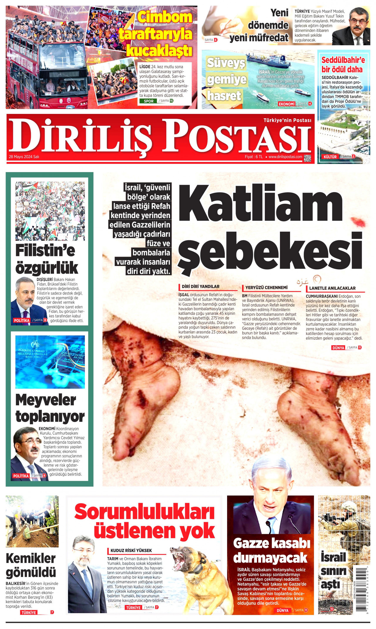 DİRİLİŞ POSTASI gazetesinin 28 Mayıs 2024 tarihli birinci sayfası