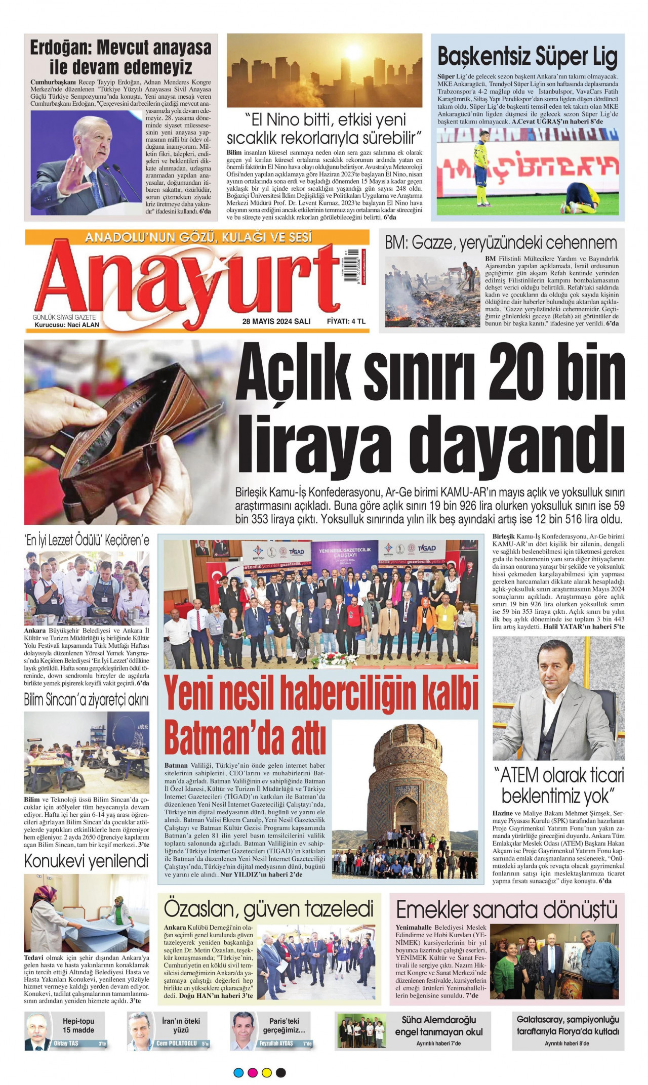 ANAYURT gazetesinin 28 Mayıs 2024 tarihli birinci sayfası