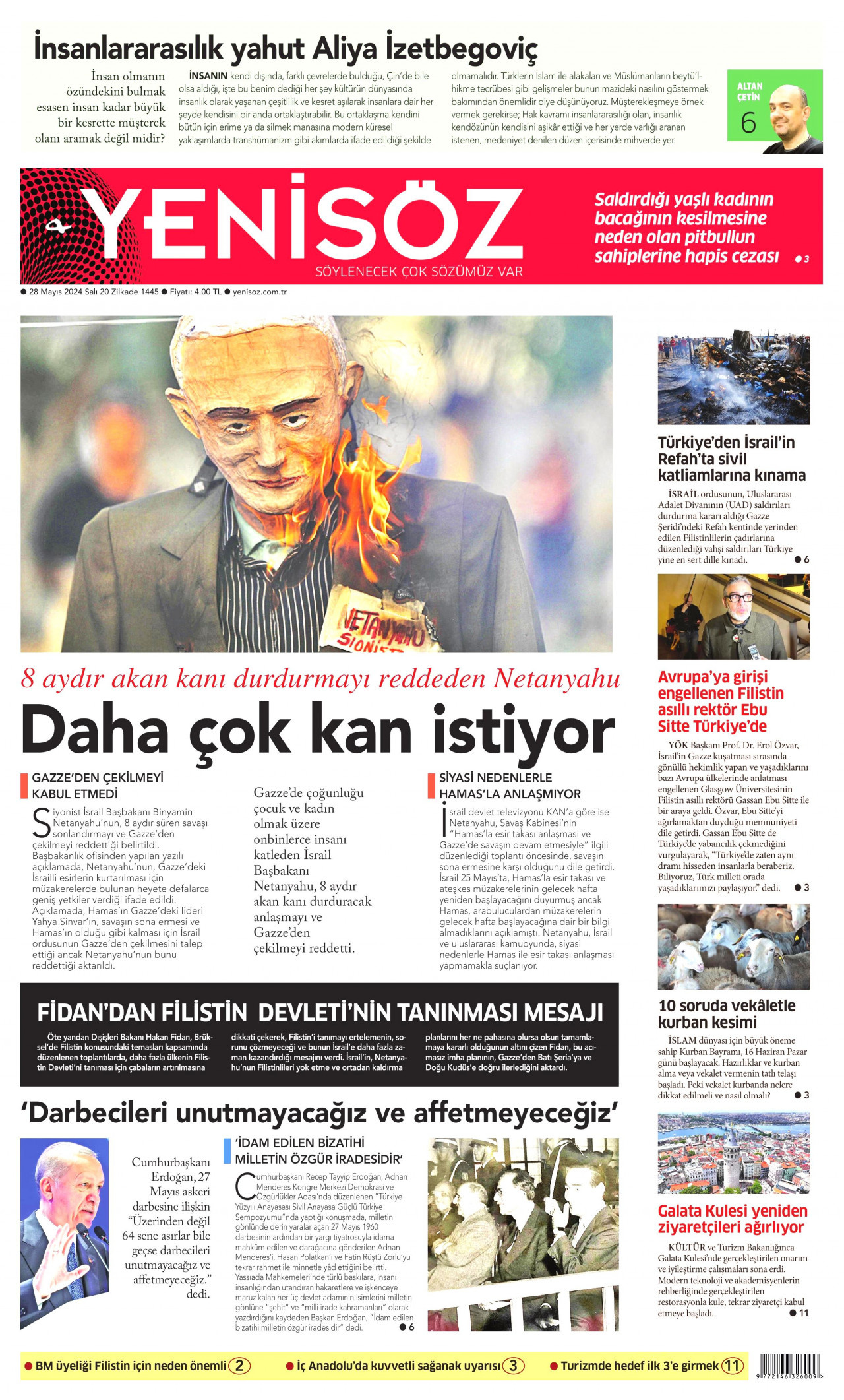 YENİ SÖZ GAZETESİ gazetesinin 28 Mayıs 2024 tarihli birinci sayfası