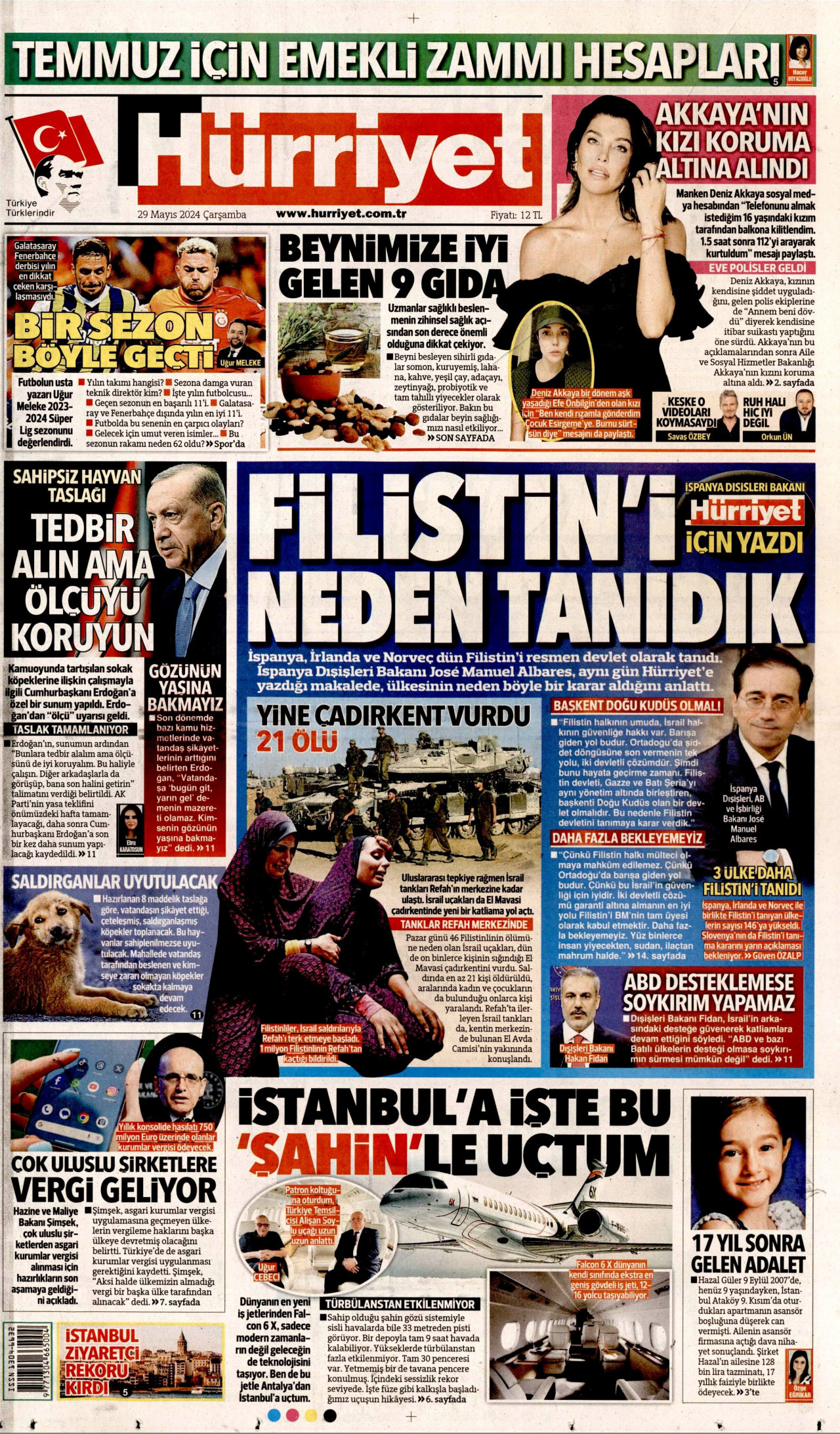 HÜRRİYET gazetesinin 29 Mayıs 2024 tarihli birinci sayfası