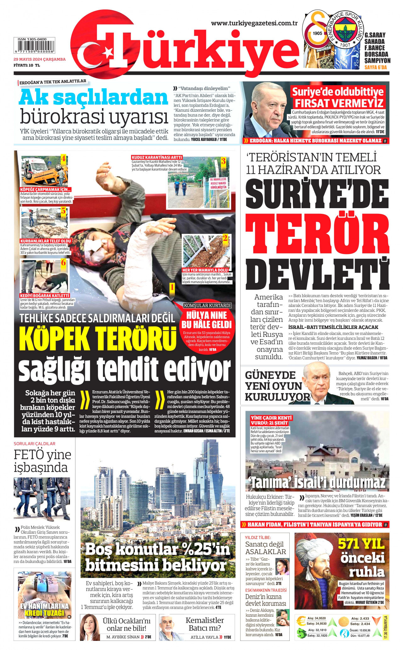 TÜRKİYE GAZETESİ gazetesinin 29 Mayıs 2024 tarihli birinci sayfası
