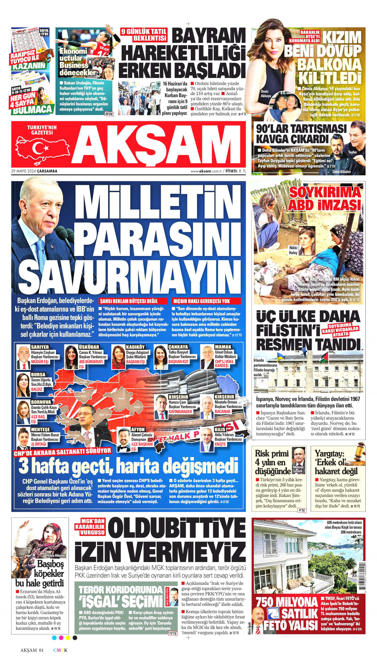 AKŞAM gazetesinin 29 Mayıs 2024 tarihli birinci sayfası