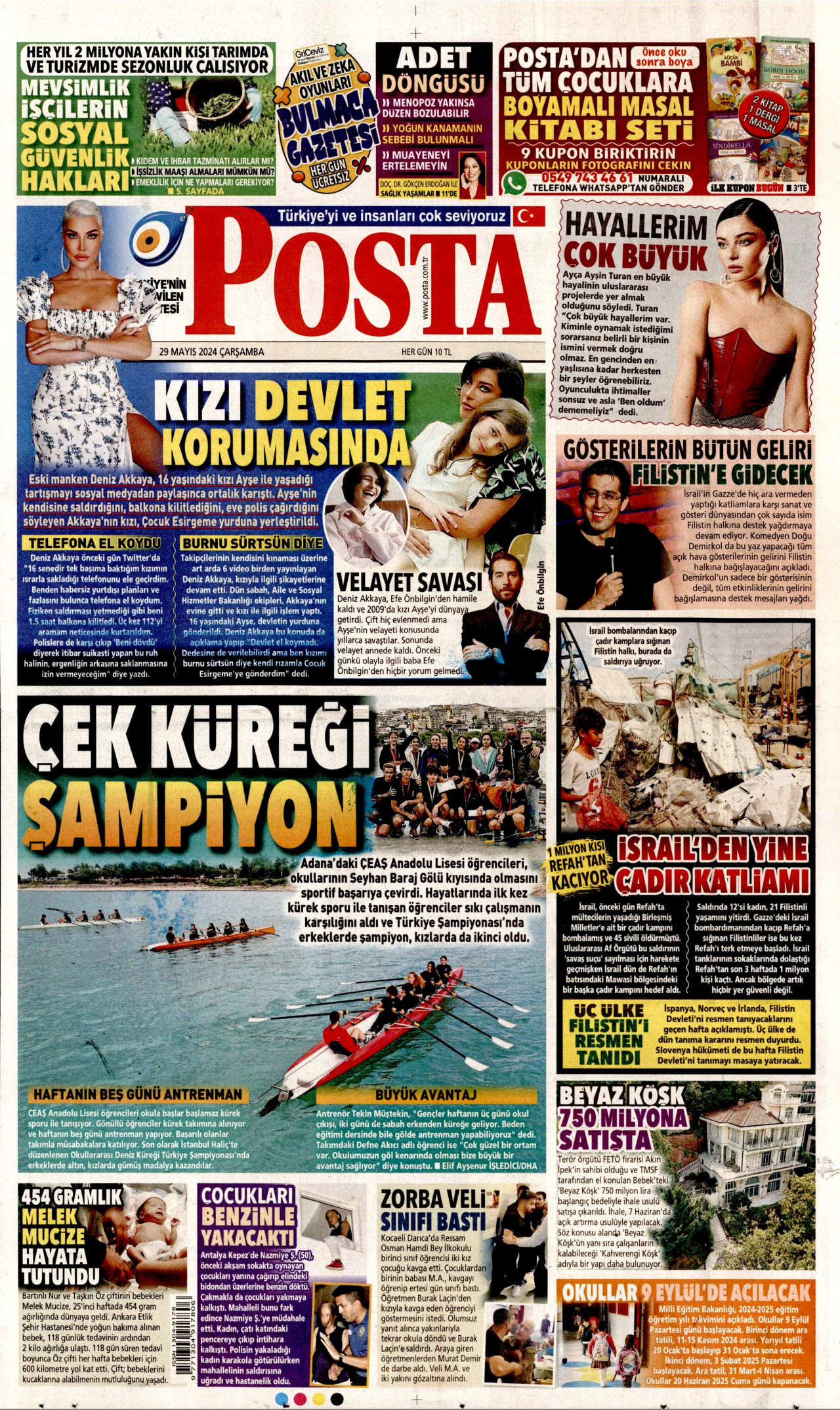 POSTA gazetesinin 29 Mayıs 2024 tarihli birinci sayfası