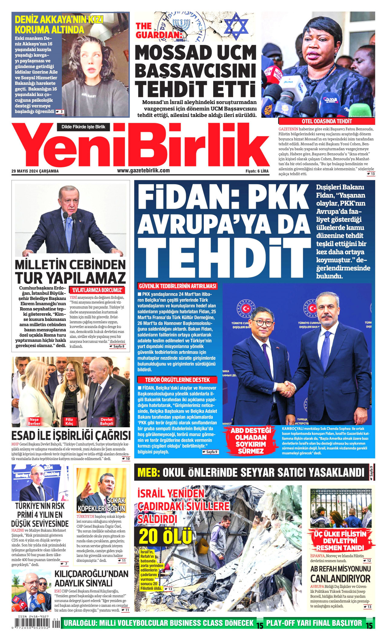 YENİBİRLİK gazetesinin 29 Mayıs 2024 tarihli birinci sayfası