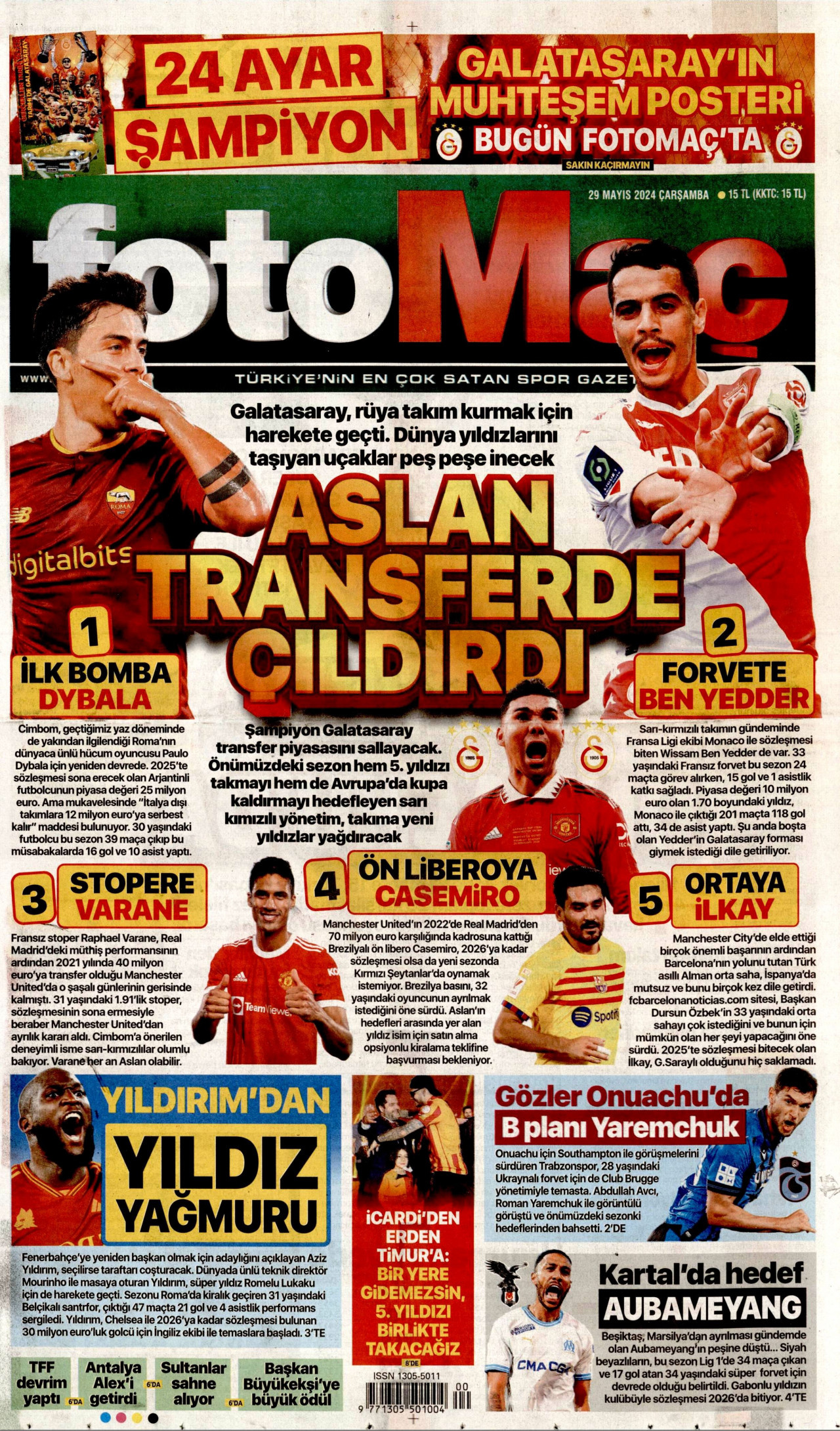 FOTOMAÇ gazetesinin 29 Mayıs 2024 tarihli birinci sayfası