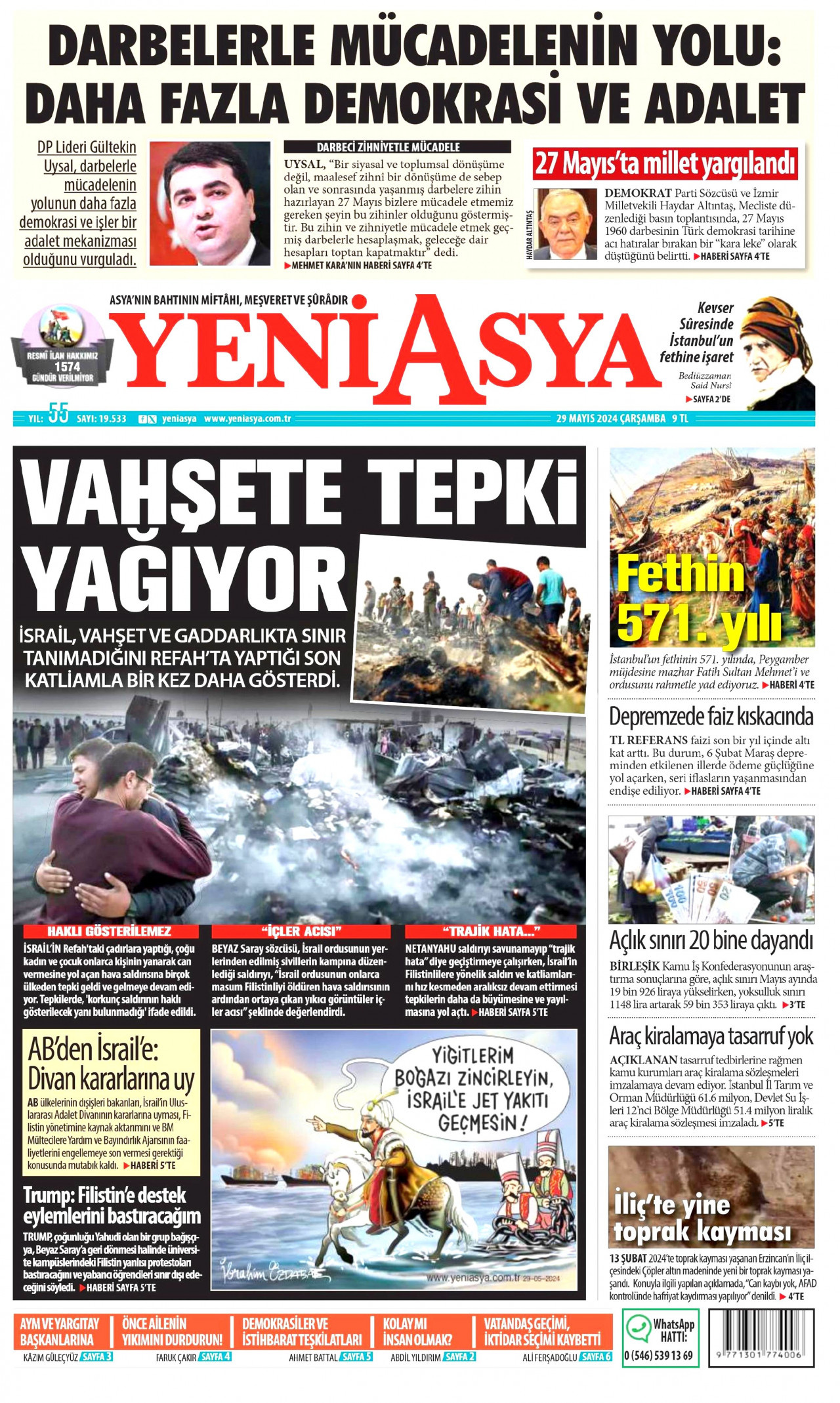 YENİ ASYA gazetesinin 29 Mayıs 2024 tarihli birinci sayfası