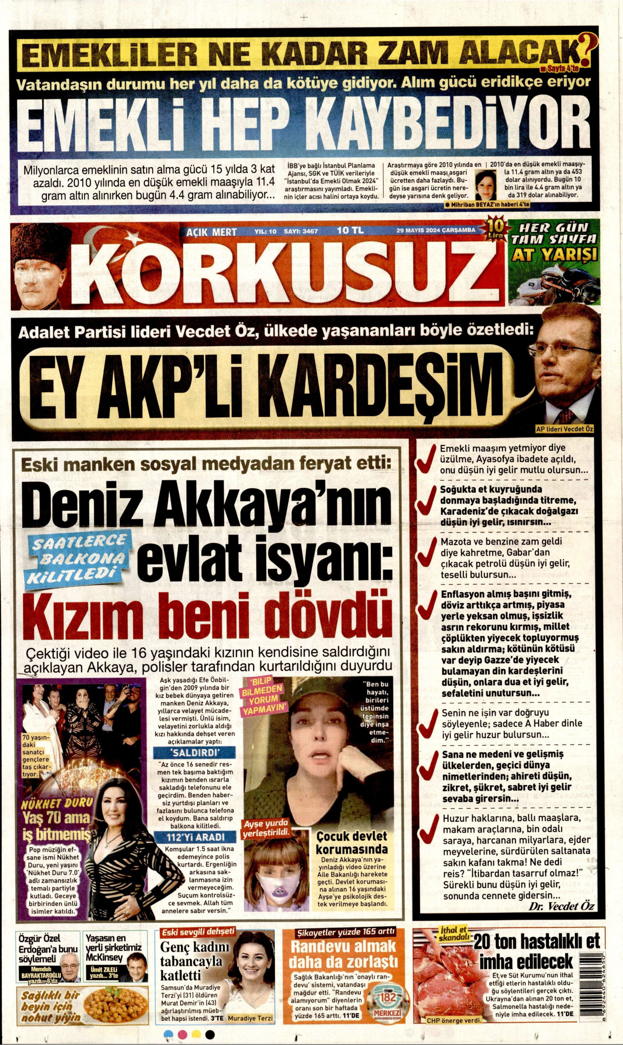 KORKUSUZ gazetesinin 29 Mayıs 2024 tarihli birinci sayfası