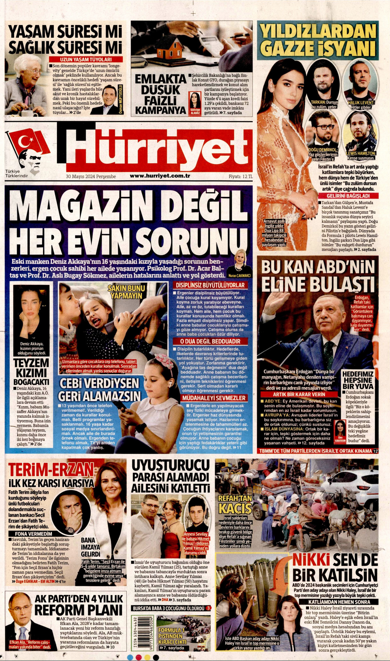 HÜRRİYET gazetesinin 30 Mayıs 2024 tarihli birinci sayfası