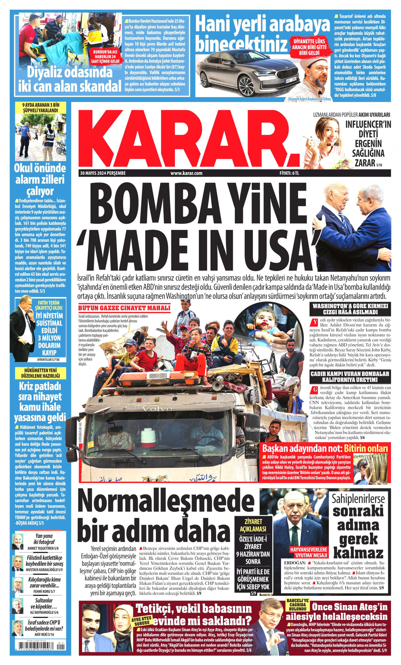 KARAR gazetesinin 30 Mayıs 2024 tarihli birinci sayfası