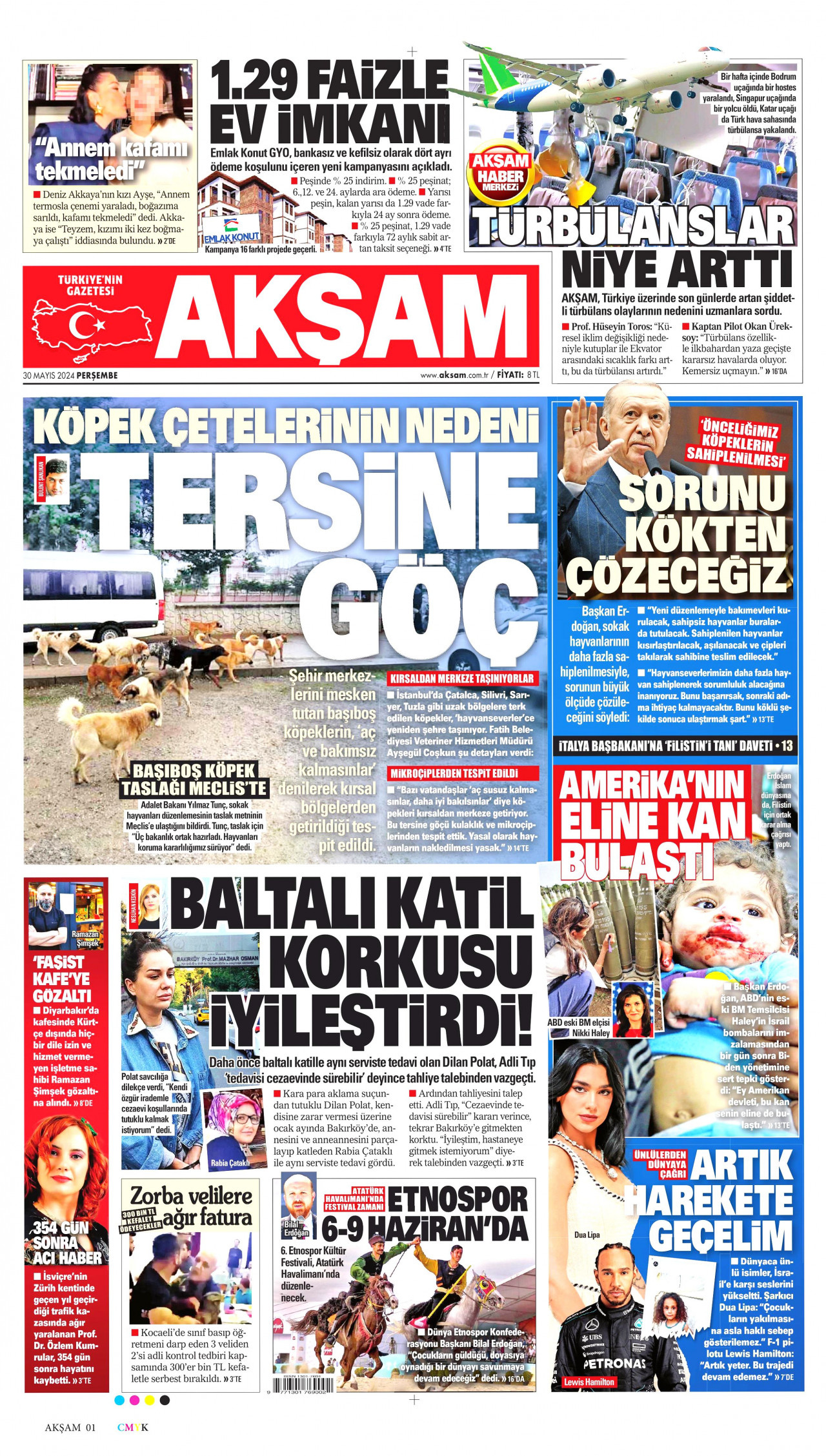 AKŞAM gazetesinin 30 Mayıs 2024 tarihli birinci sayfası