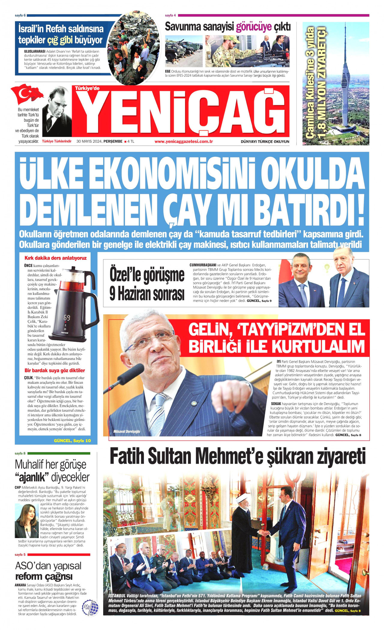 YENİÇAĞ gazetesinin 30 Mayıs 2024 tarihli birinci sayfası