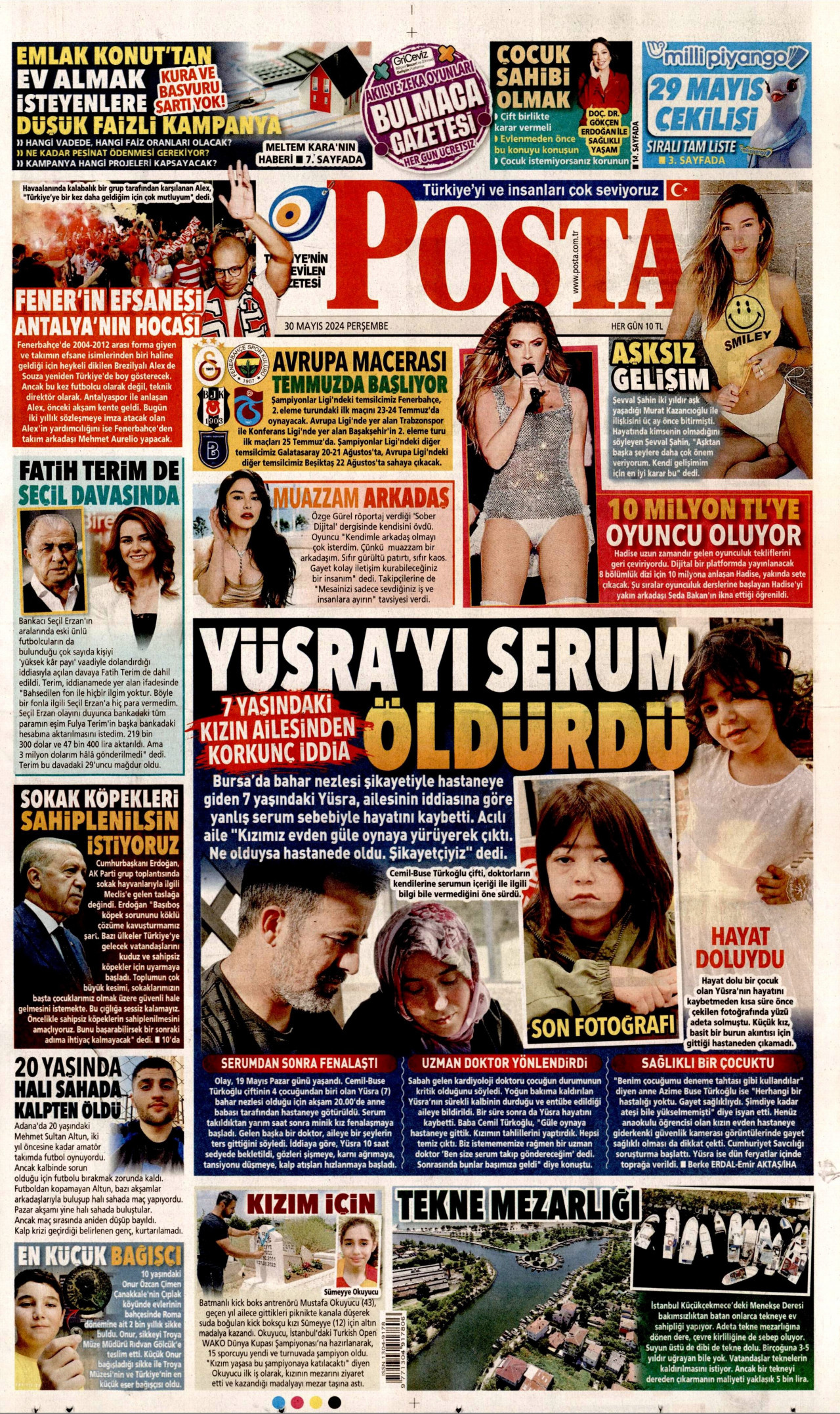 POSTA gazetesinin 30 Mayıs 2024 tarihli birinci sayfası