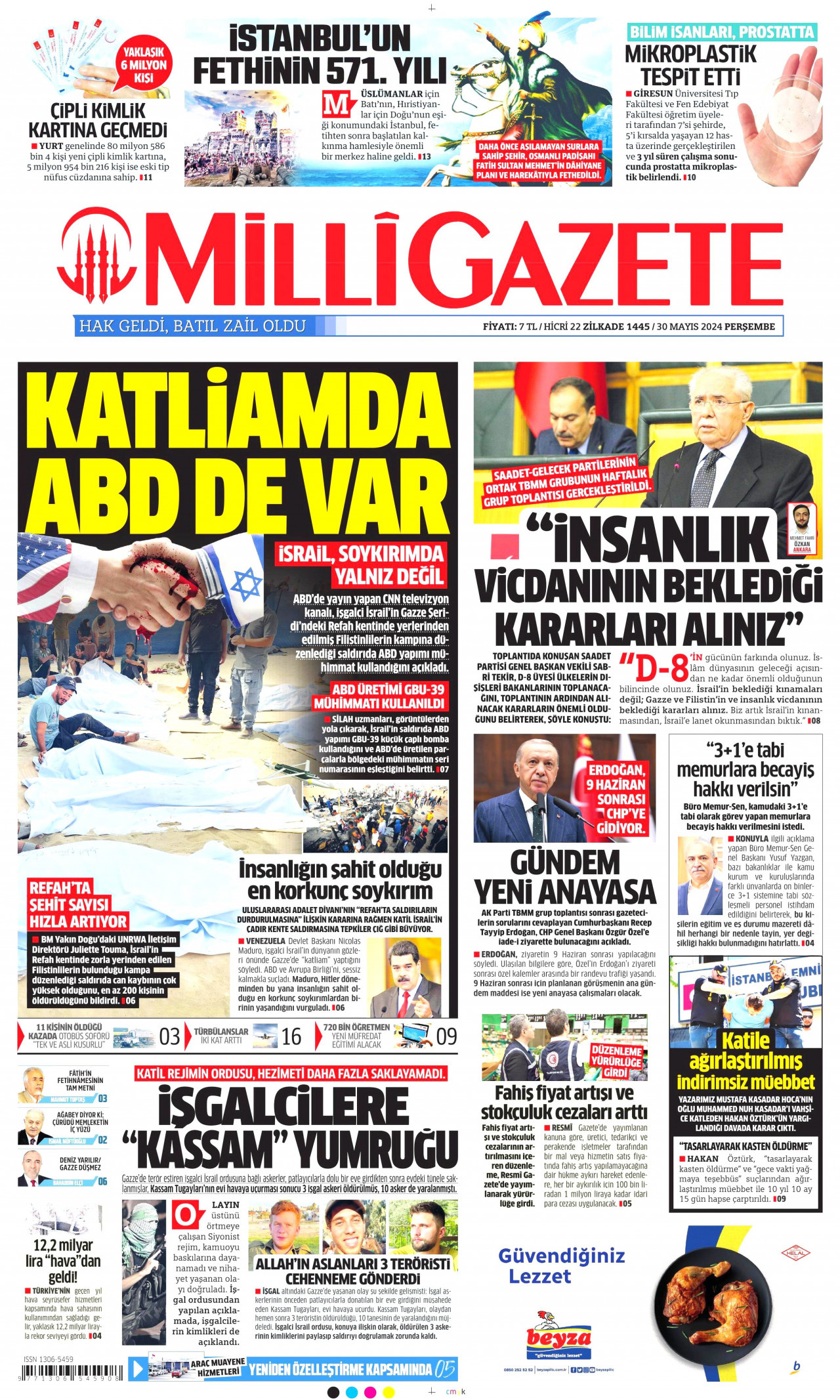MİLLİ GAZETE gazetesinin 30 Mayıs 2024 tarihli birinci sayfası