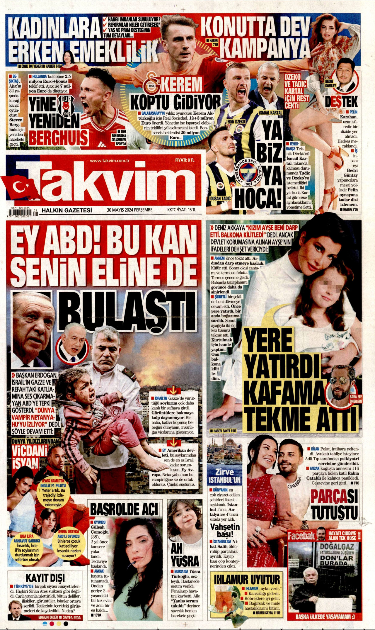 TAKVİM gazetesinin 30 Mayıs 2024 tarihli birinci sayfası